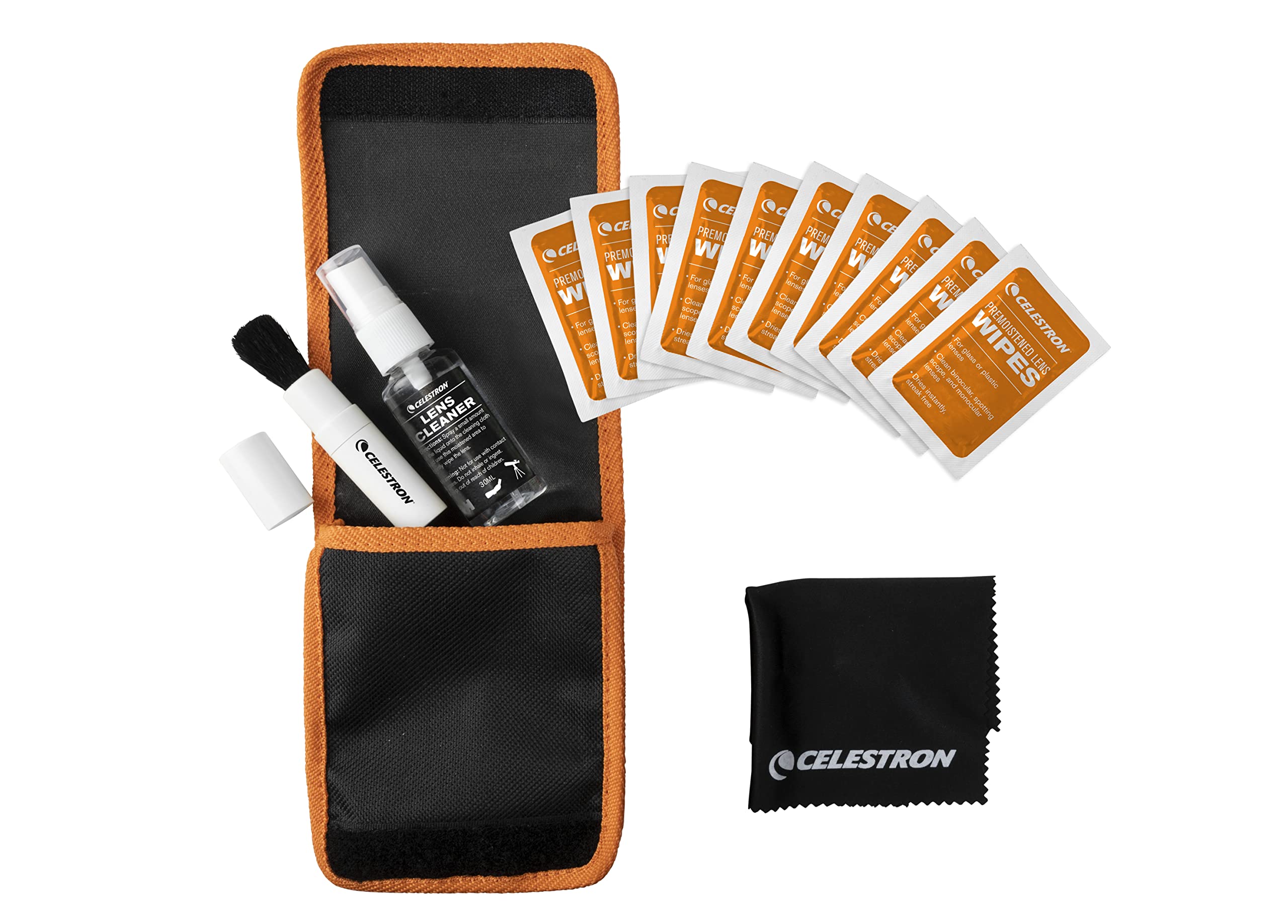 Celestron Lens Cleaning Kit for Telescopes, Cameras & Binoculars - Premium Microfiber Cloth, Brush & Solution - Perfect for Astronomy, Photography & Outdoor Adventures