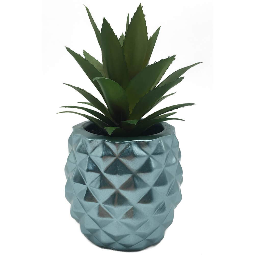 Metallic Blue Artificial Succulent Pineapple Plant - Home Office Kitchen Decor, Café Restaurant Hotel Greenery Decoration - Perfect for Table Centerpieces, Shelf Displays & Tropical Themed Parties
