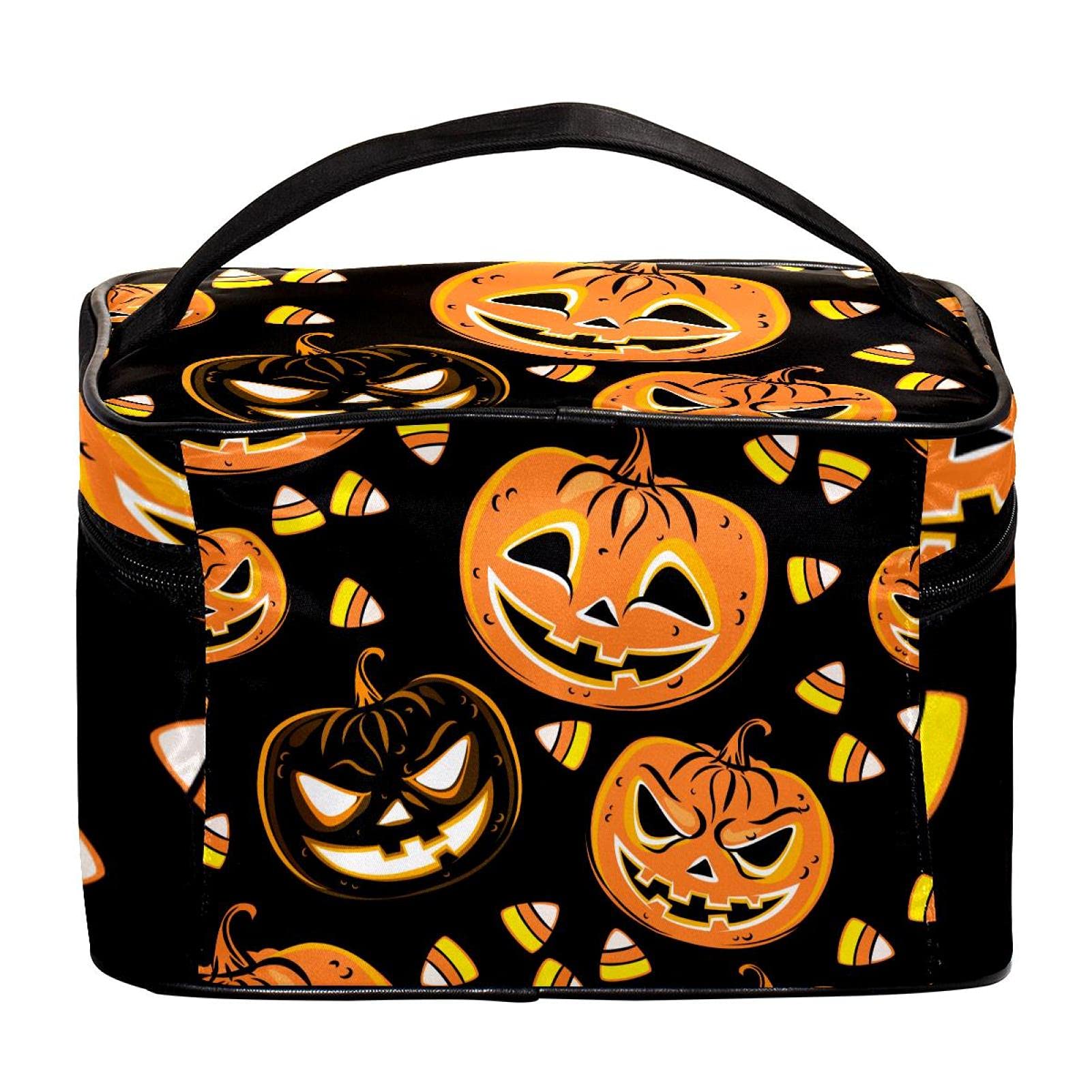 Halloween Pumpkin Pattern Travel Makeup Bag - Large Cosmetic Organizer with Zipper for Women & Girls | Perfect for Halloween Parties, Travel Toiletries & Daily Makeup Storage