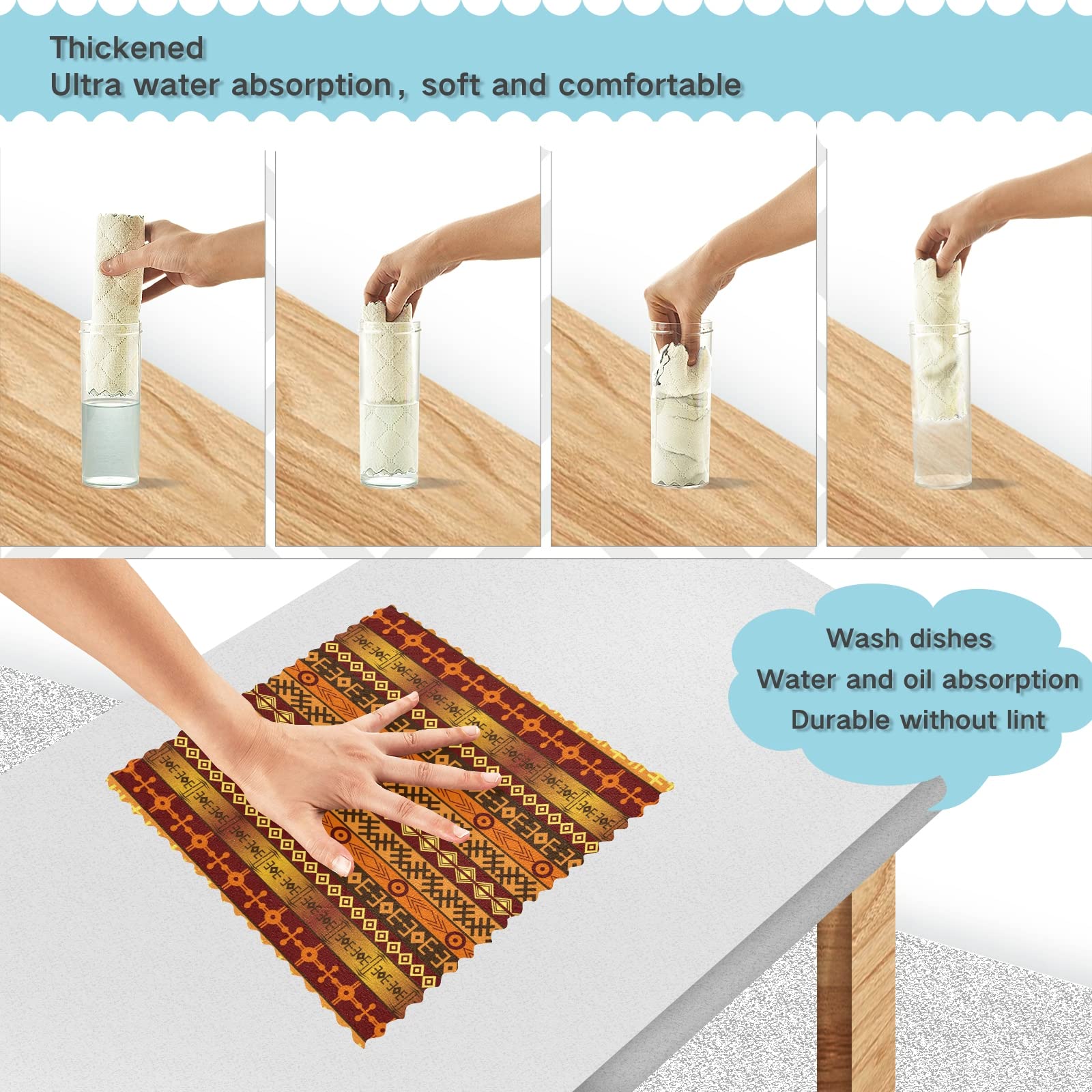 Premium JSTEL Indian Ethnic Kitchen Towels Set of 6 - Super Absorbent 11x11 Inch Microfiber Dish Drying & Hand Towels for Cooking, Baking, and Dishwashing - Perfect for Indian Cuisine & Modern Kitchens