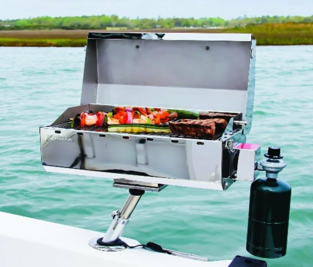 Kuuma Stow and Go Propane Tabletop Grill - Portable Stainless Steel Gas Grill with Foldable Legs & 13,000 BTUs | Mountable Design for Camping, Boating, Tailgating, Picnics & Outdoor Cooking | Perfect for Backyard BBQs, RV Trips & Beach Parties (Model 58130)