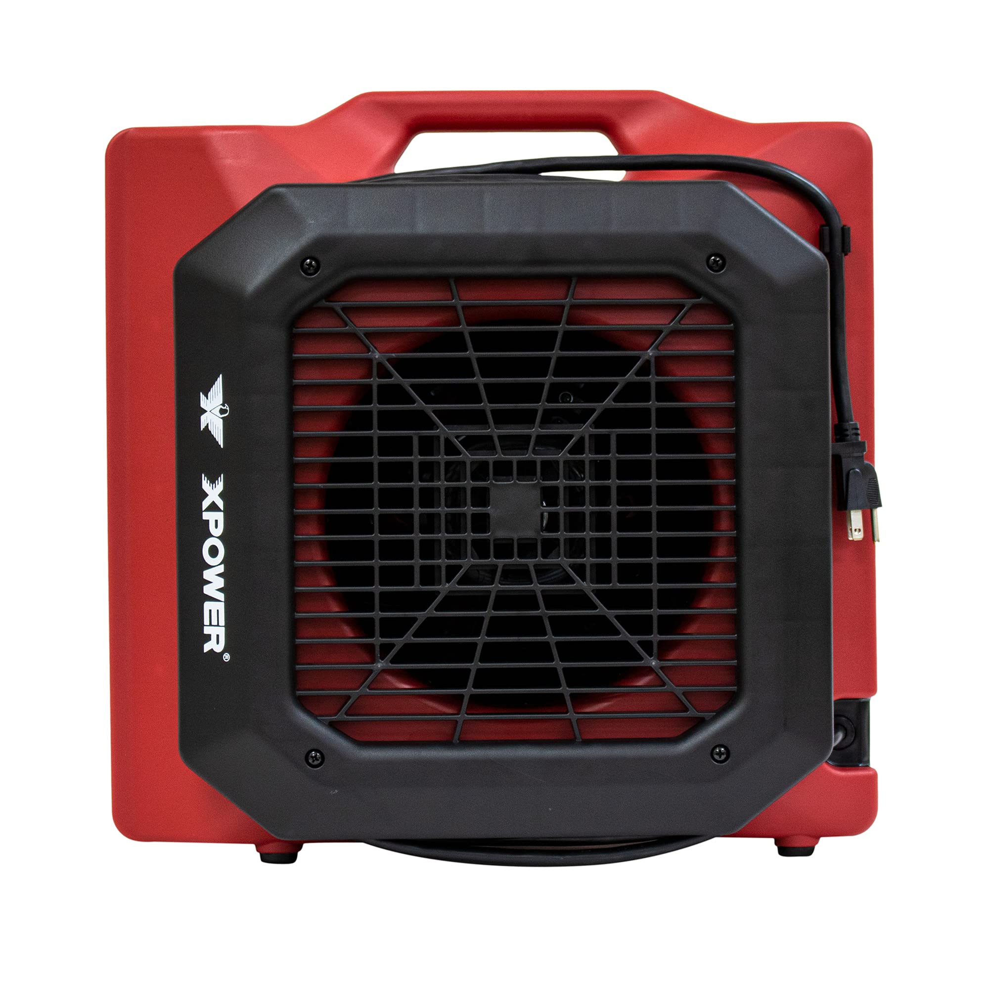 XPOWER PL-700A Low Profile Air Mover Fan - 1/3 HP, 1050 CFM, 3 Speed Adjustable, Red - Professional Carpet Dryer & Water Damage Restoration Blower with Power Outlets - Ideal for Commercial Cleaning, Plumbing, Flood Repair & Home Use