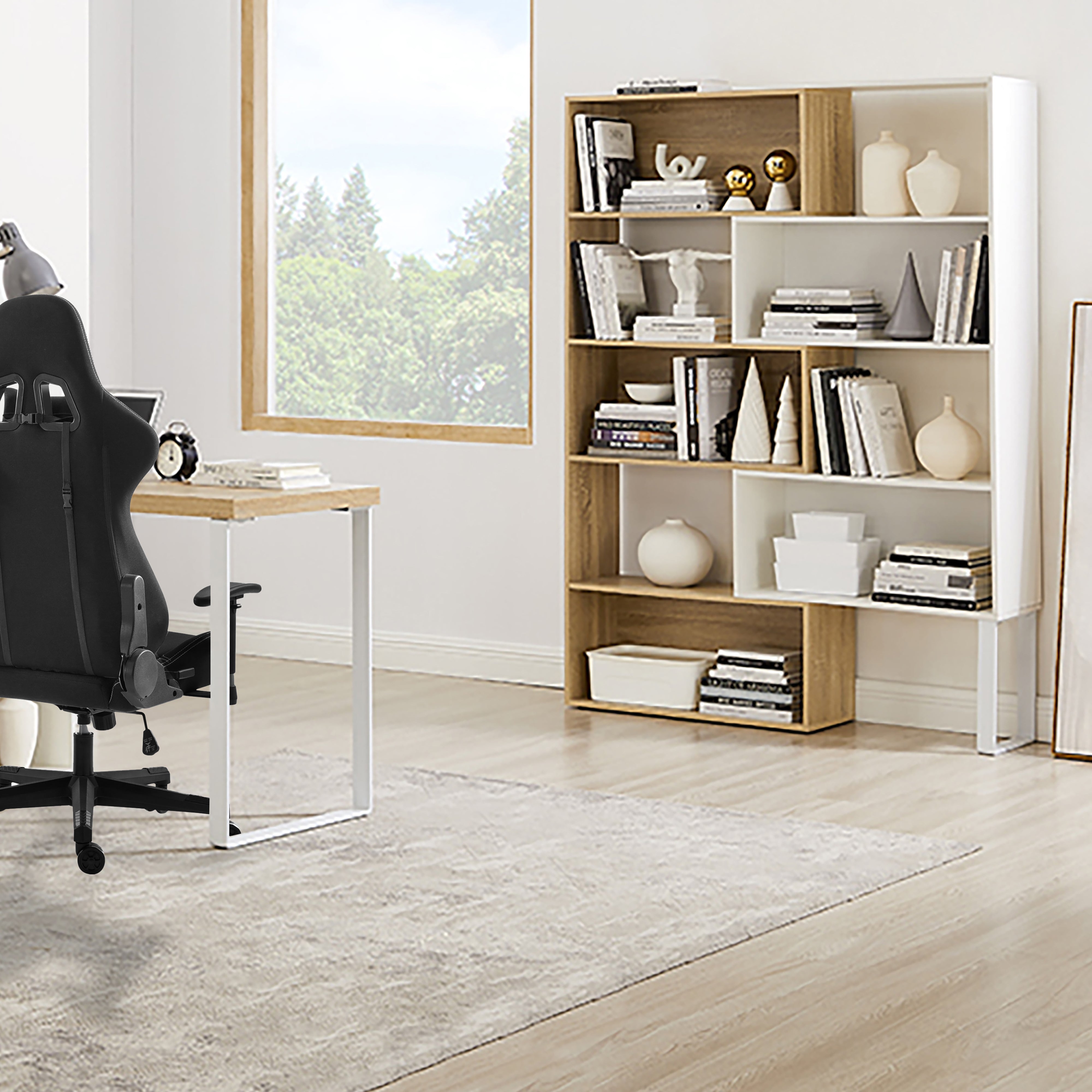 Criterion 180cm Oak White Accord Bookcase - Modern Wooden Bookshelf for Living Room, Office & Home Library Storage