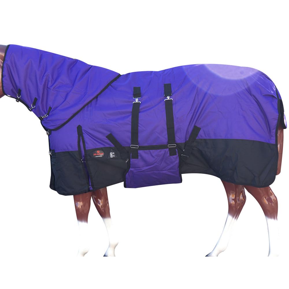 HILASON 1200D Waterproof Winter Horse Blanket with Neck Cover & Belly Wrap | Heavy Duty 75