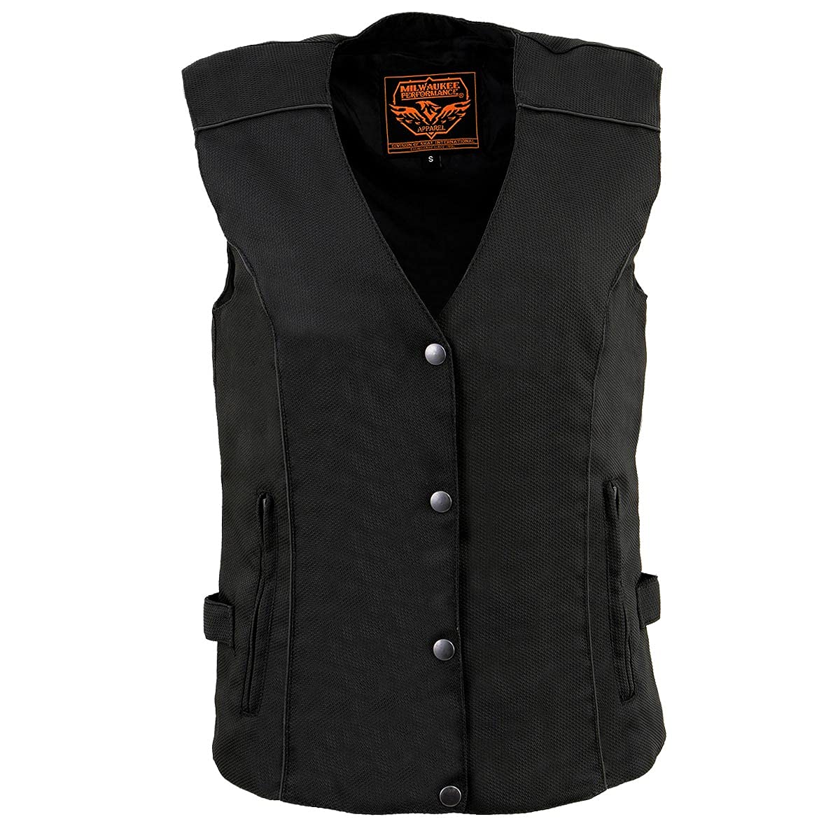 Milwaukee Leather SH1955 Women's Black Textile Vest with Wing Embroidery - Stylish Motorcycle Riding Gear for Ladies Biker Fashion