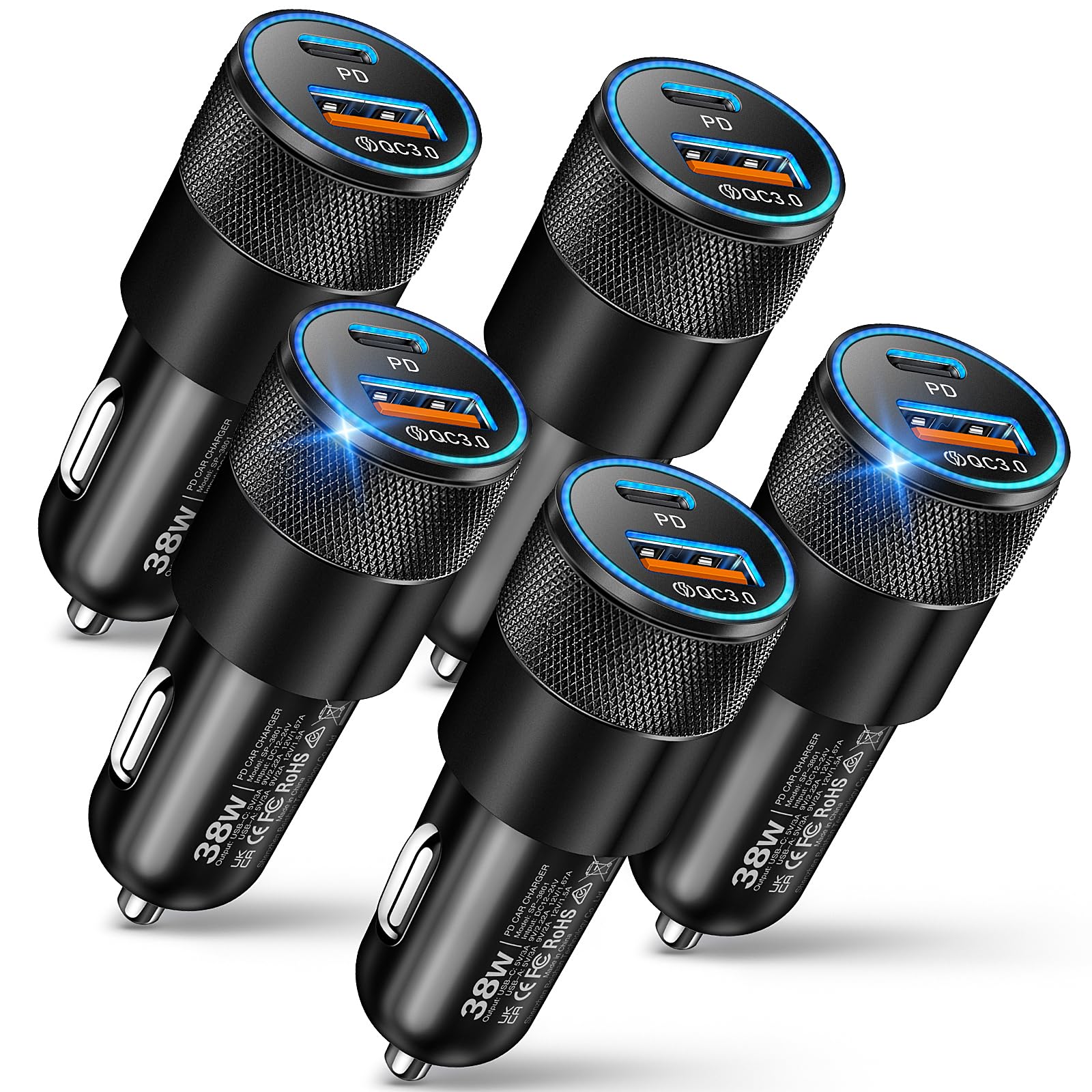 38W Dual Port USB C Car Charger Fast Charging Adapter for iPhone 16/15, Samsung S24 & Pixel - Cigarette Lighter USB-C & USB-A Car Phone Charger - Perfect for Road Trips & Daily Commute