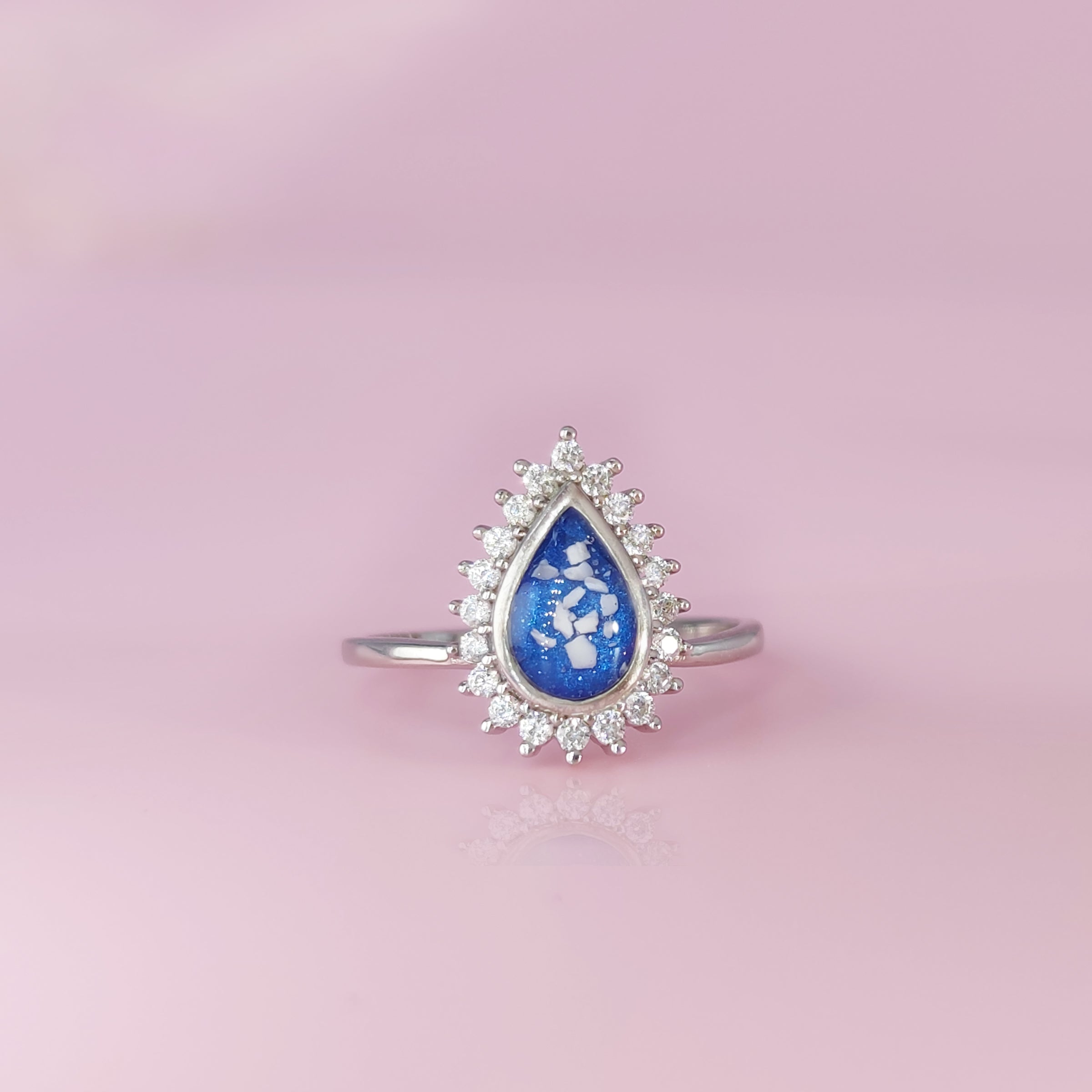 Sterling Silver Teardrop Halo Cremation Ashes Ring - DIY Memorial Jewelry Kit for Loved Ones | Perfect for Remembrance, Gifts & Keepsakes