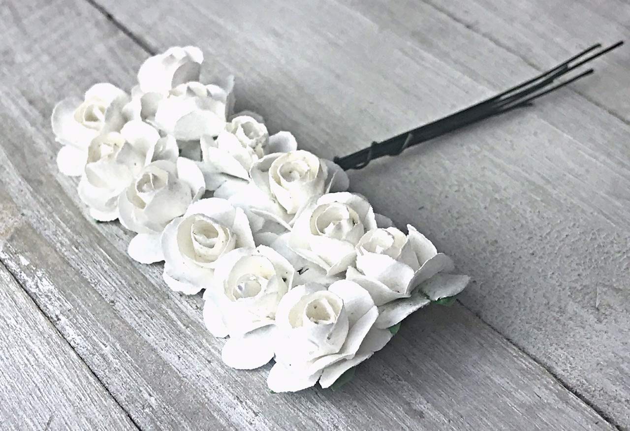 144 Pcs 15mm White Artificial Mulberry Paper Roses - DIY Wedding Scrapbooking, Bouquet Making, Valentine's Day & Anniversary Craft Embellishments - Perfect for Handmade Cards, Gift Wrapping, and Home Decor