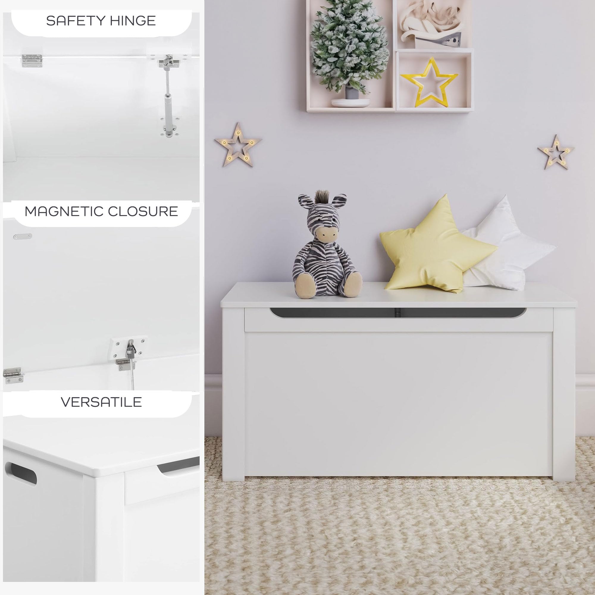 **Wooden Toy Storage Box - Large Spacious Kids Toy Organizer for Playroom, Bedroom, Living Room & Basement - White - Perfect for Kids' Room Organization & Play Area Storage**