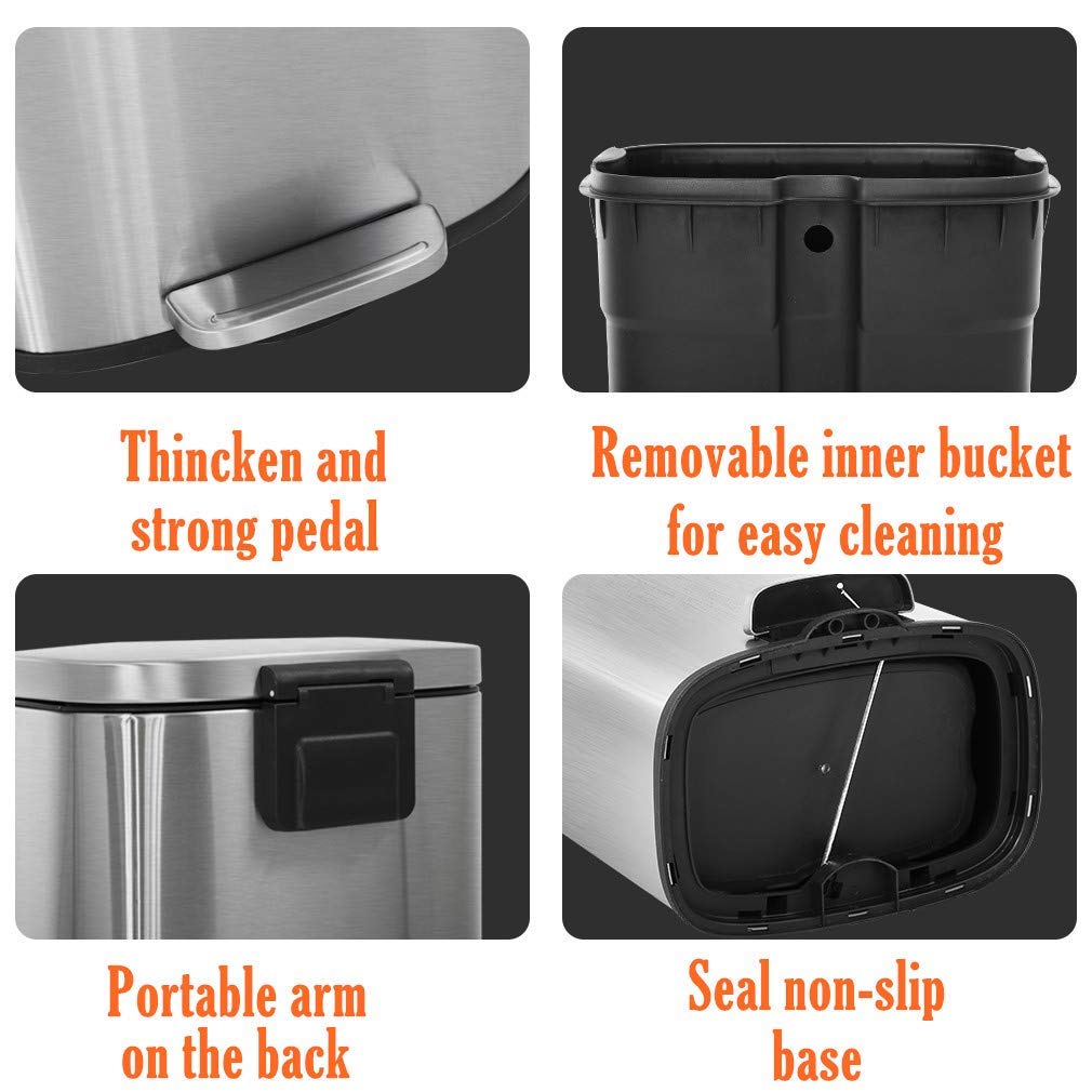 HGS 8 Gallon Stainless Steel Step Trash Can with Lid - Fingerprint Proof & Durable Kitchen Garbage Bin for Home, Office, Living Room & Bedroom - Perfect Waste Disposal Solution for Modern Spaces (30 Liter)