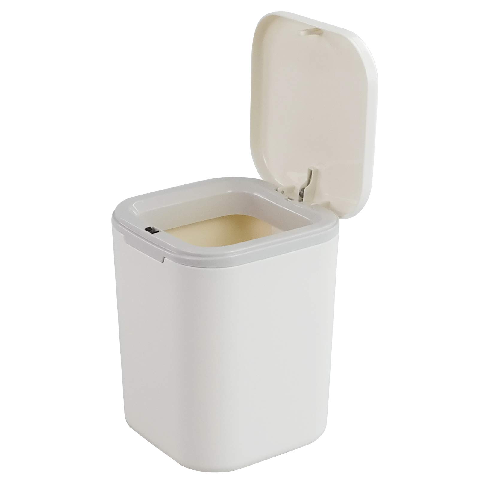 0.5 Gallon Plastic Mini Push-Button Garbage Can - 2L Small Trash Bin for Office Desk, Bathroom, Bedroom, Kitchen - Compact White Wastebasket for Home & Office Use