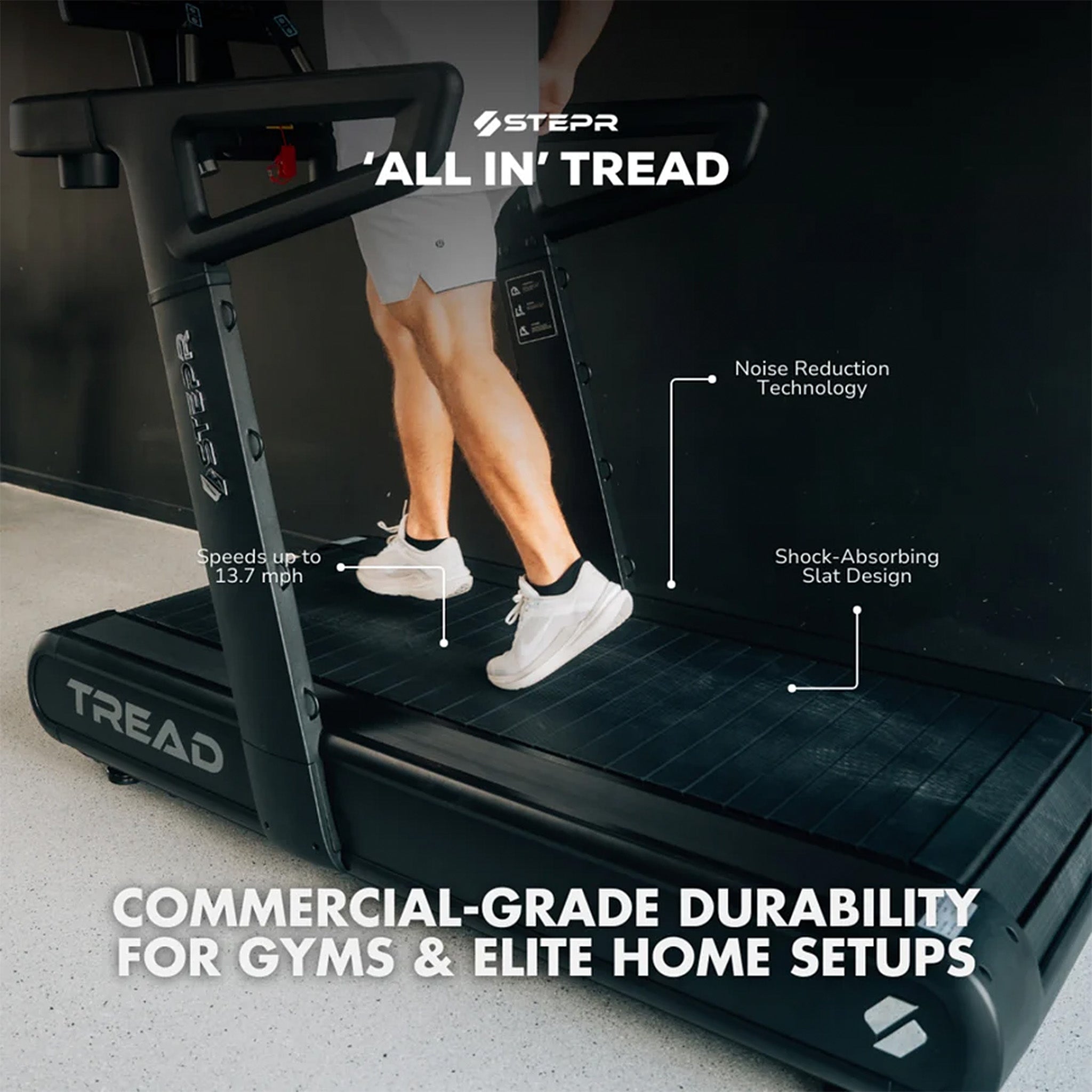 STEPR ALL IN TREAD XL - Premium Non-Slip Treadmill Mat for Home & Gym - Heavy Duty Floor Protection - Noise Reducing Exercise Equipment Accessory - Perfect for Hardwood Floors & High-Impact Workouts