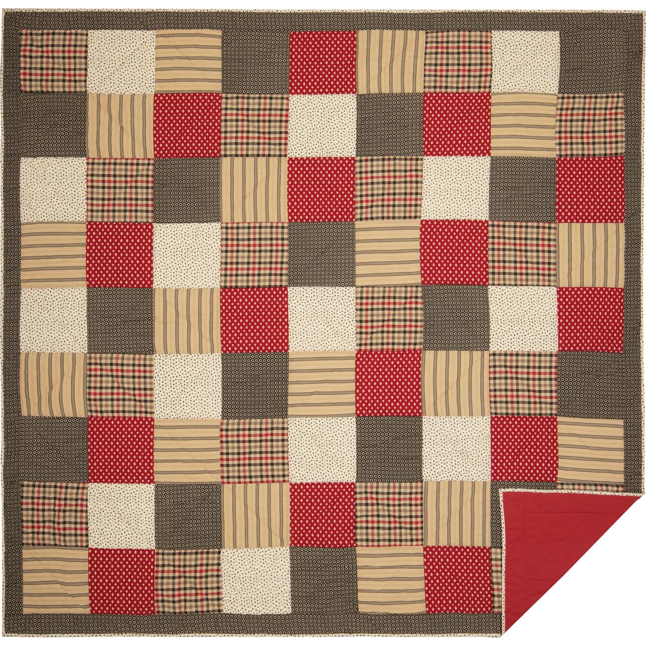 Victory Americana 3-Piece King Size Quilt Set - Black, Red, Khaki & Cream - Soft & Durable Bedding for Cozy Home Decor & Guest Room Comfort