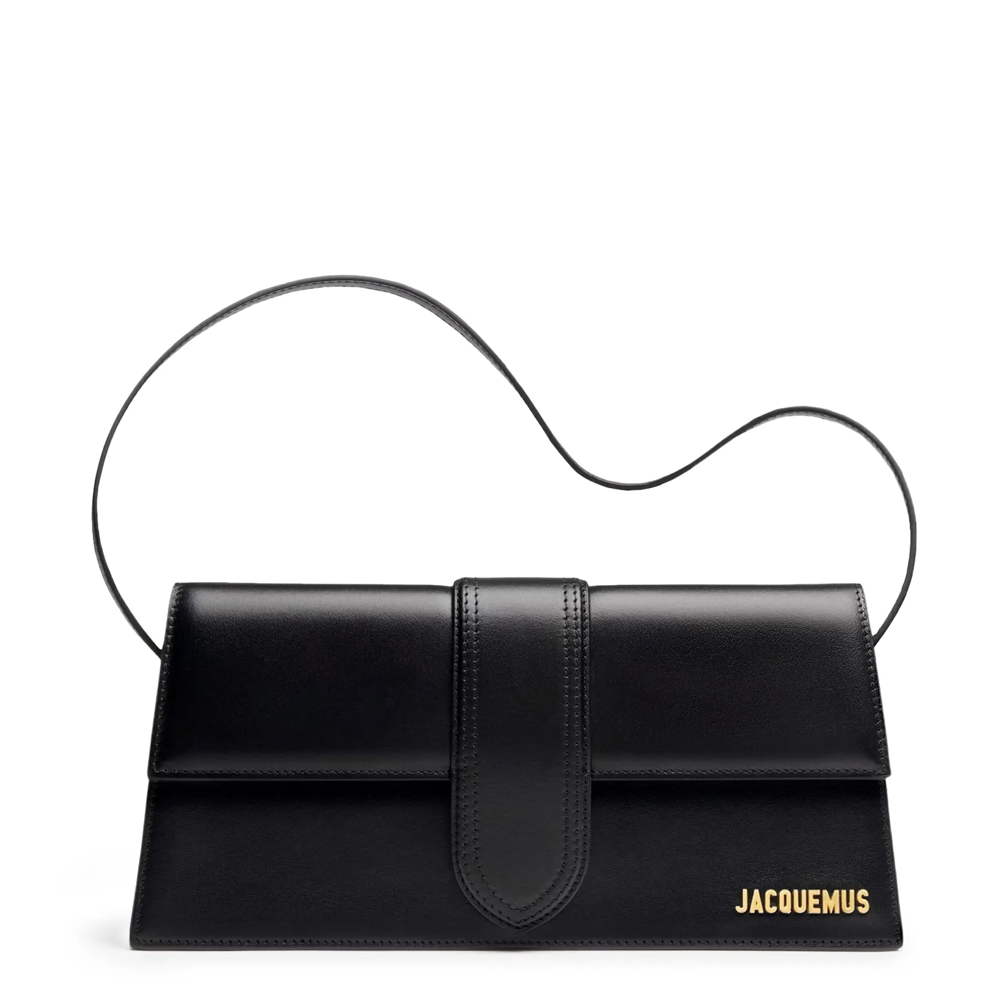 Jacquemus Le Bambino Long Flap Black Leather Shoulder Bag for Women | Luxury Designer Crossbody Purse | Perfect for Date Night, Parties & Travel Accessories
