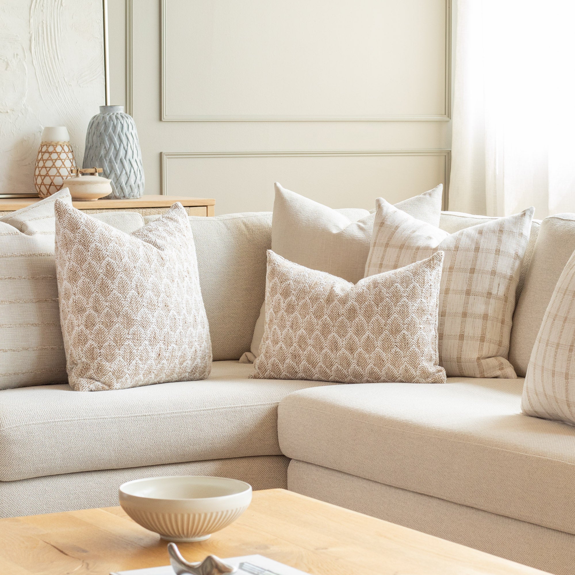 Harriet Check 20x20 Decorative Throw Pillow Cover - Natural Linen Square Cushion for Sofa, Bed & Home Decor