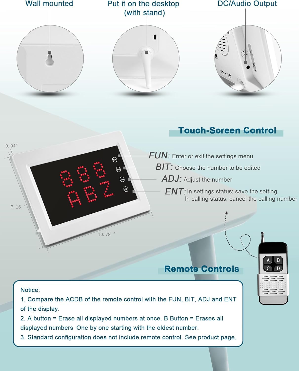 Wireless Caregiver Pager System with 1 Display Receiver & Remote Control - 1200+ ft Range, 10 Waterproof Call Buttons for Nursing Homes, Clinics, Hospitals (Ideal for Elderly Care, Patient Monitoring & Emergency Alerts)