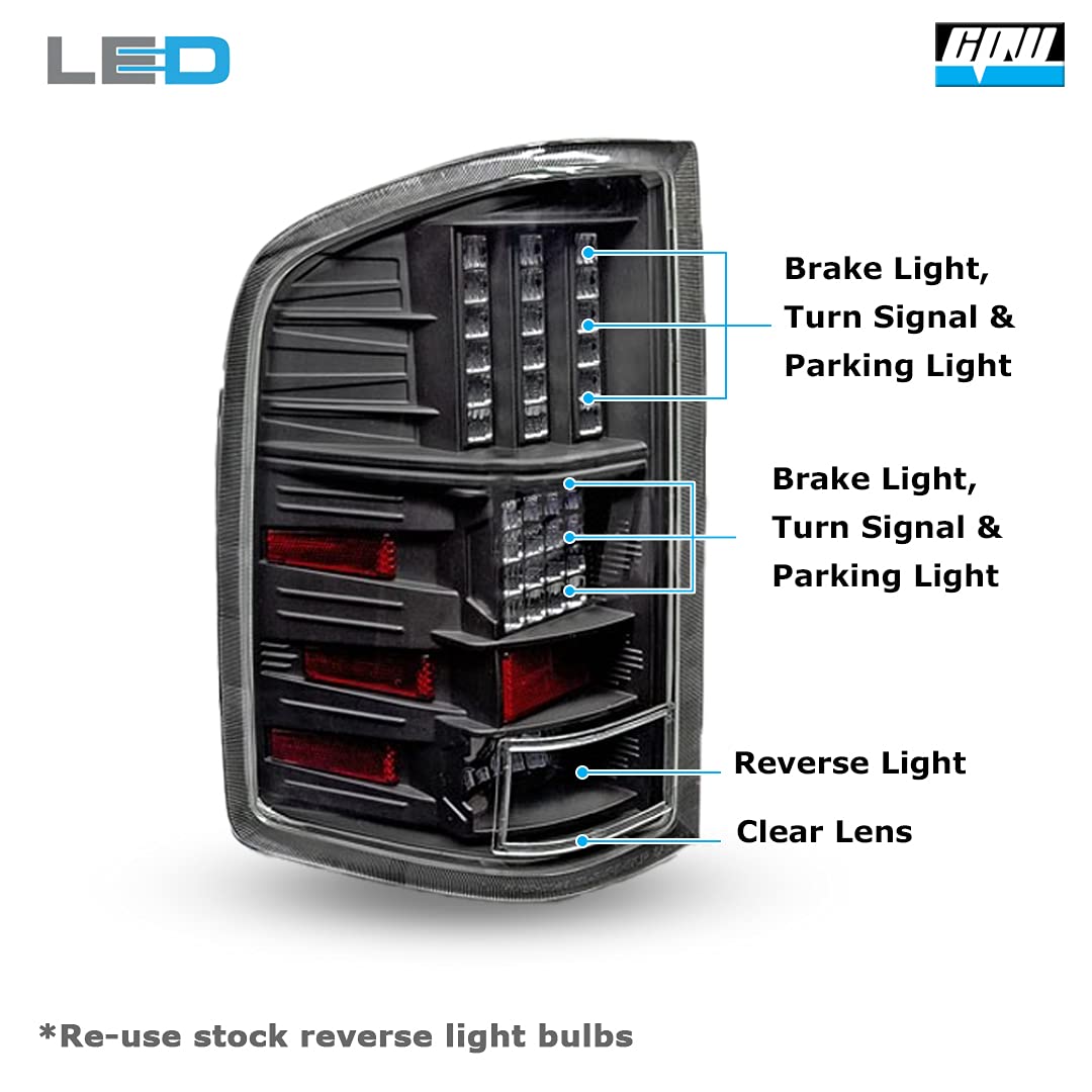 CPW LED Tail Lights for Chevrolet Silverado 1500/2500/3500 (2007-2014) - Clear Lens Replacement - Enhanced Visibility & Style for Night Driving & Off-Road Adventures