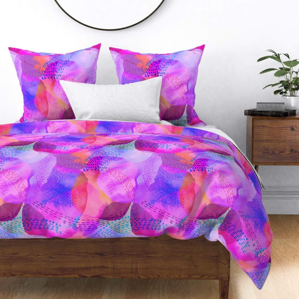 Custom Spoonflower Cotton Sateen Duvet Cover Twin Size - Vibrant Magenta Watercolor Abstract Print in Purple & Pink | Feminine Bedroom Decor | Perfect for Girls' Rooms, Guest Bedrooms & Boho Chic Home Styling