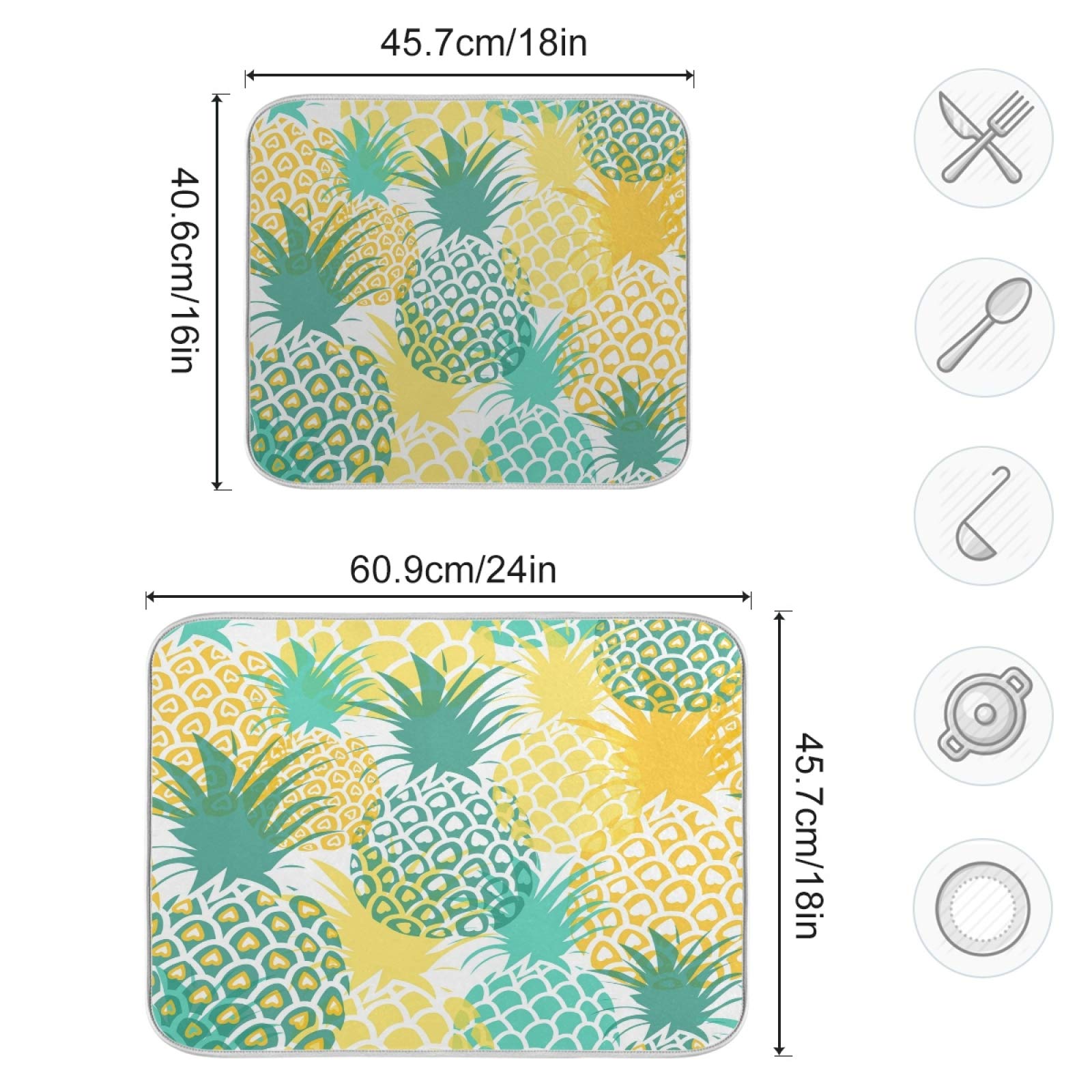 **Pineapple Dish Drying Mat - Absorbent, Heat Resistant & Reversible Kitchen Sink Mat (16