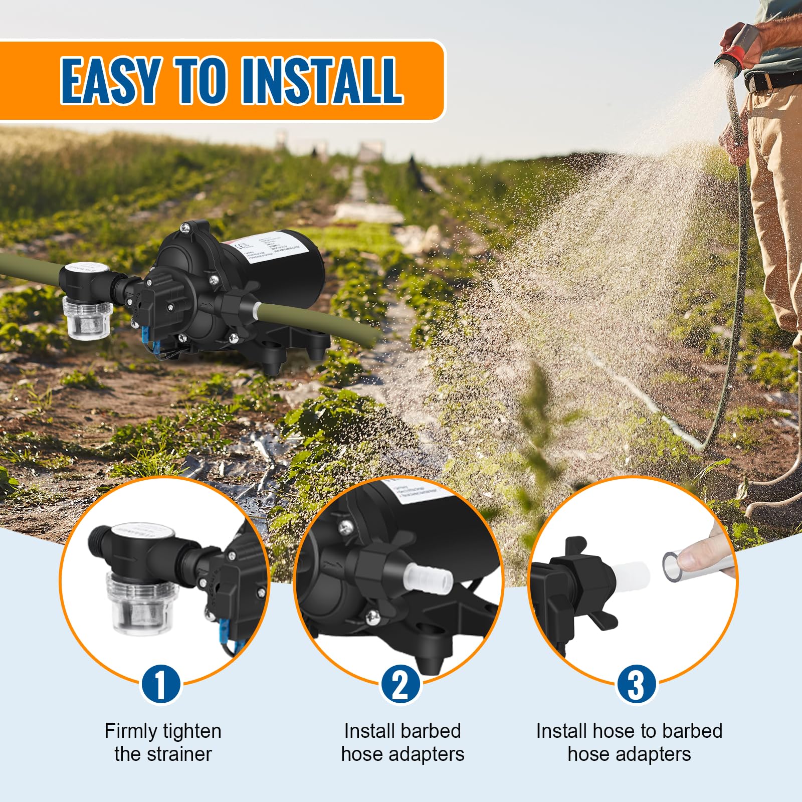 YOUNGTREE 110V Industrial Water Pressure Diaphragm Pump 4.0GPM 50PSI - Electric Water Transfer Pump for RV, Irrigation, Home, Pool Draining & Sprinkler System - Includes Garden Hose Adapters - Perfect for Watering Gardens, Filling Tanks & Emergency Flood Control
