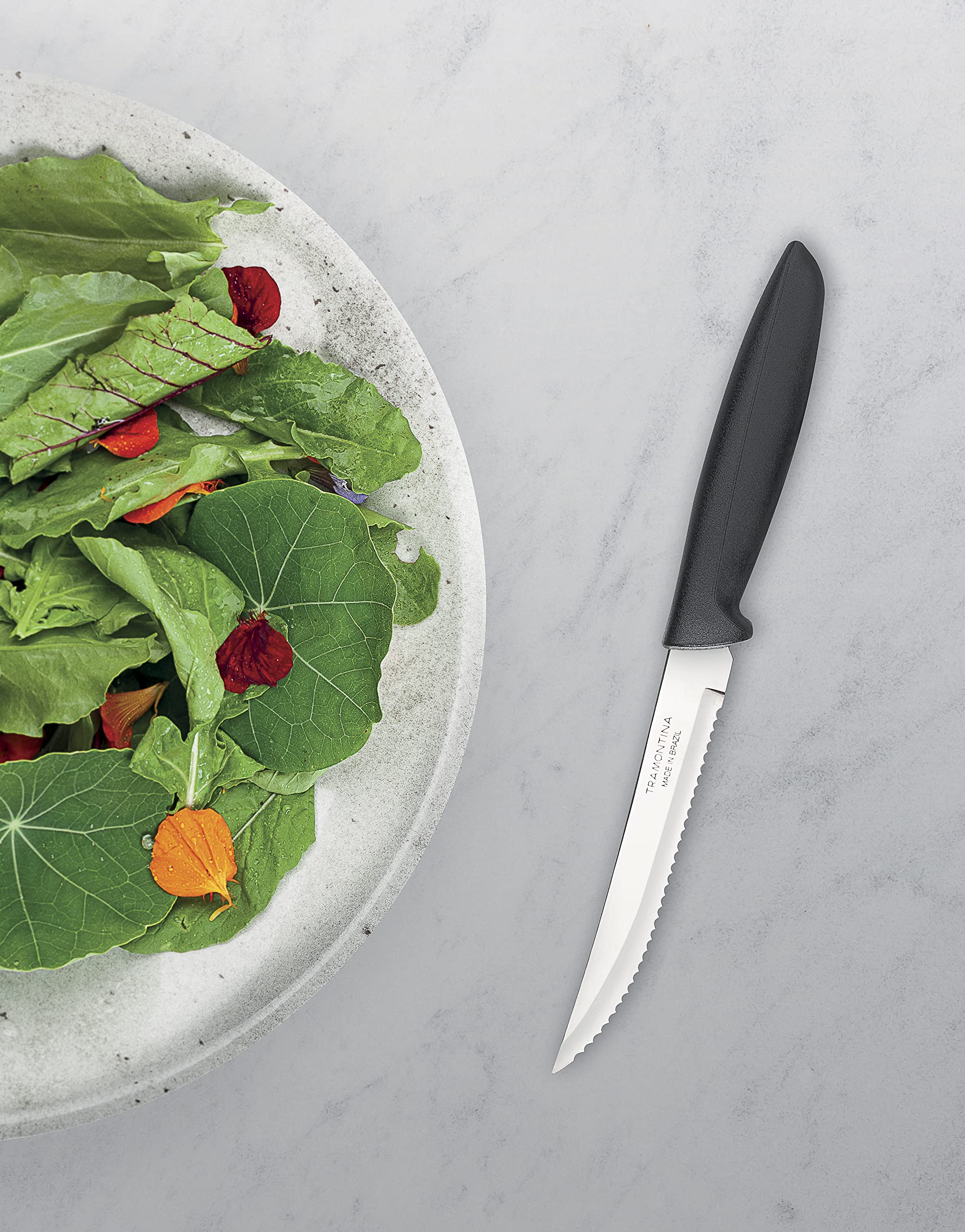 Tramontina 6-Piece Stainless Steel Kitchen Knife Set - Serrated Fruit & Tomato Knife, Vegetable Chopper, Peeler with Pointed Tip - Black (23498054) - Perfect for Home Cooking, Meal Prep & Professional Kitchens