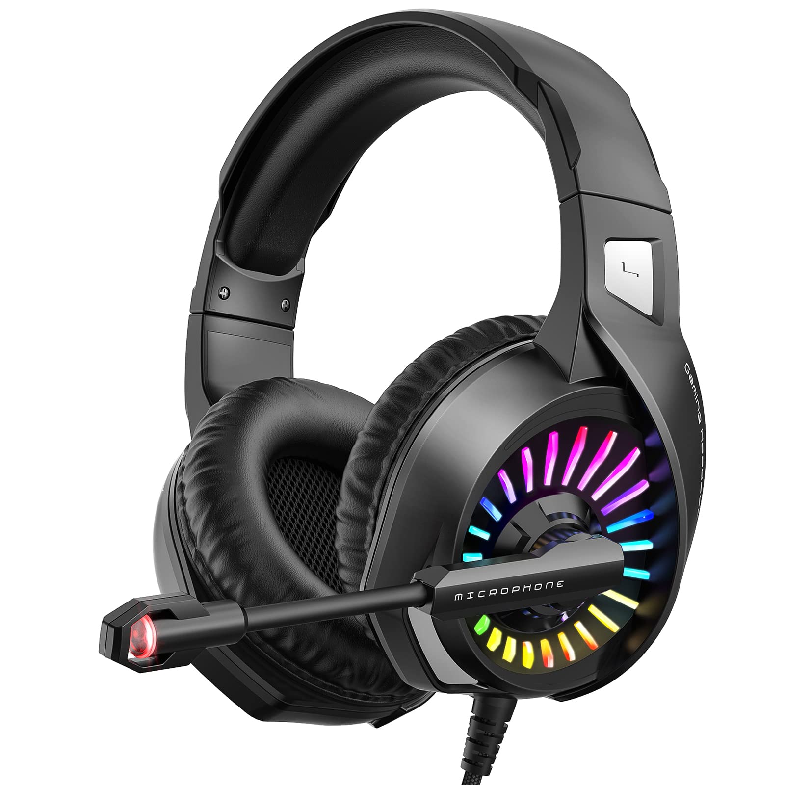 ZIUMIER Gaming Headset with Microphone - Noise Canceling Mic, 7.1 Surround Sound, RGB LED Lights for PS5, PS4, Xbox One, PC & Laptop - Perfect for Competitive Gaming & Online Streaming