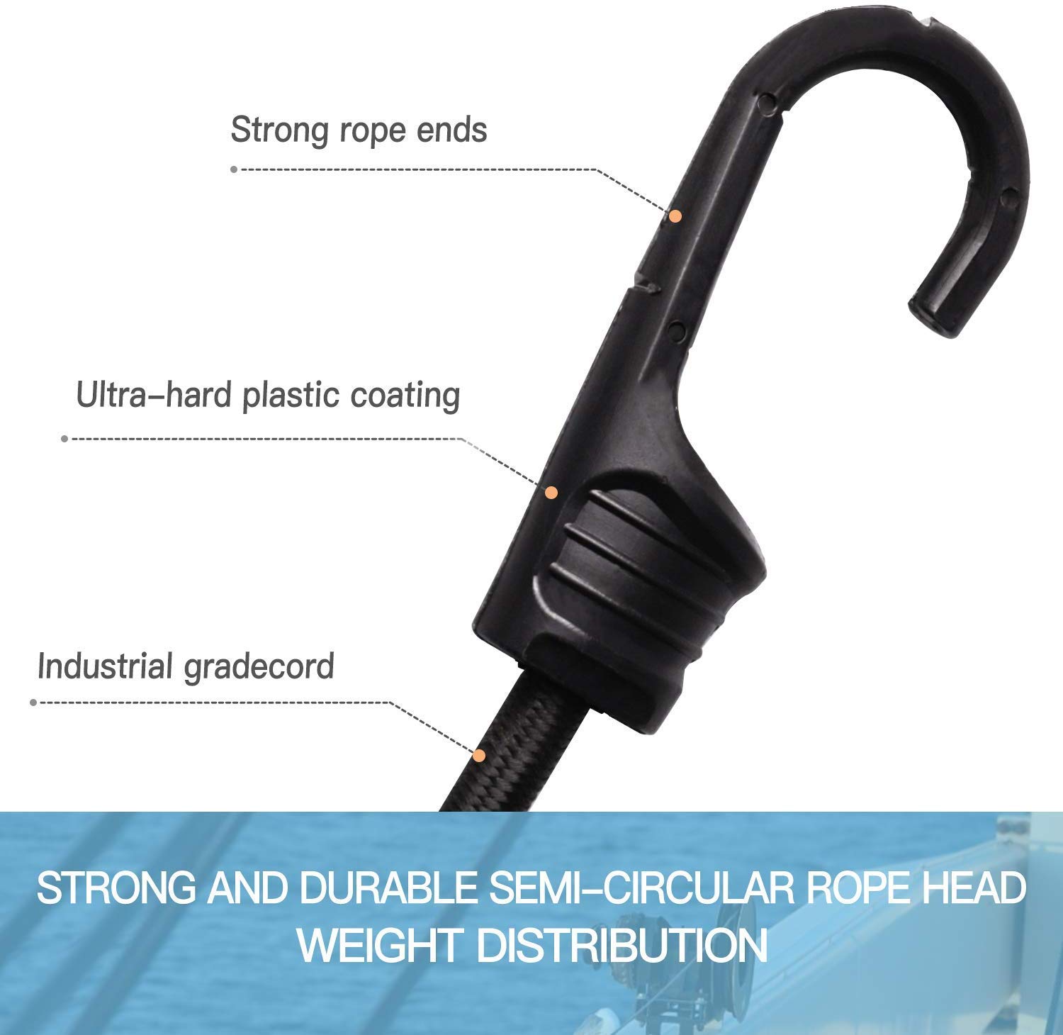 32 Inch Heavy Duty Black Bungee Cords with Hooks - 1 Pack for Camping, Truck Tie Downs, Cargo Securing & Outdoor Gear Organization