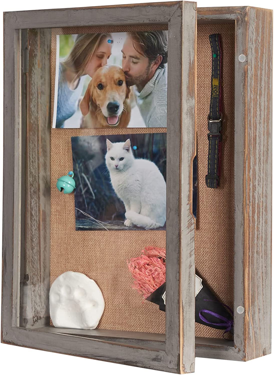 Rustic Grey Shadow Box 11x14 - Large Wooden Deep Frame with Magnetic Door for Photos, Memorabilia & Keepsakes | Perfect for Wedding Bouquets, Awards, Medals & Home Decor