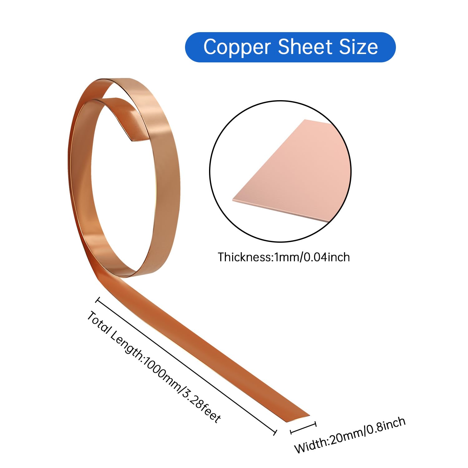 Premium Copper Sheet Roll 1000x20x1mm (LxWxT) - Heavy Duty Copper Flashing for Roofing, Gutters, HVAC & DIY Home Repair Projects - Weatherproof & Durable Metal Sheets for Crafting, Jewelry Making & Metalworking
