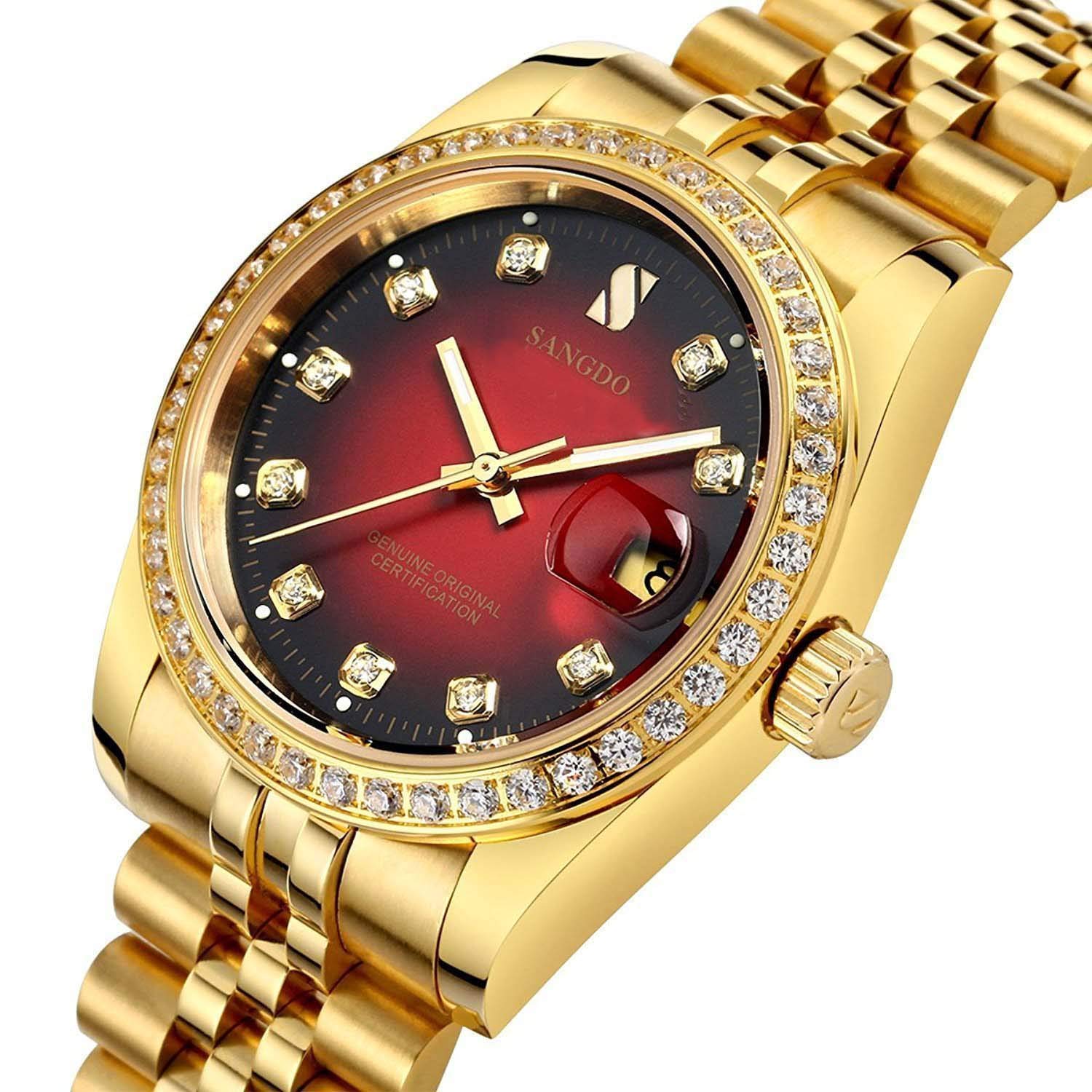 Luxury Men's Automatic Watch - Stainless Steel Self-Winding Chronograph with Date Window & Water Resistance - Gold Dress Watch for Business, Outdoor & Formal Occasions - Perfect Gift for Men