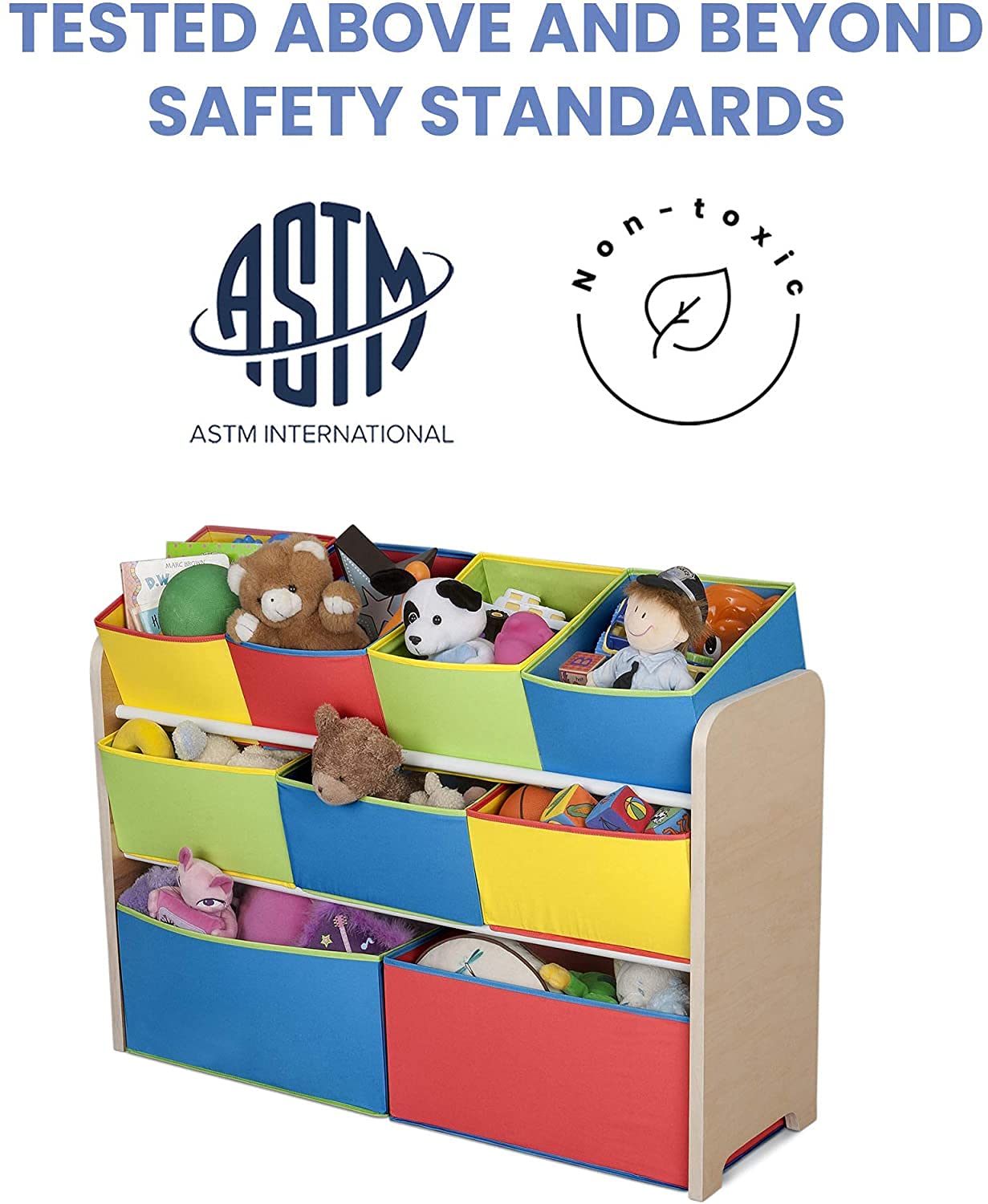 Lennox Maple Wood Toy Storage Organizer - Kids Room Furniture with Multiple Bins for Toys, Books & Clothes - Perfect for Nursery, Playroom & Bedroom Organization