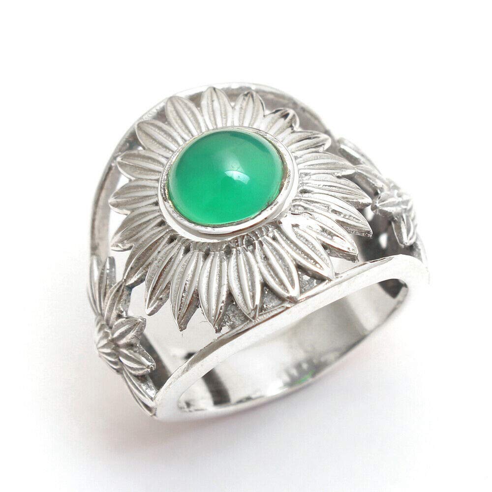Green Onyx 925 Sterling Silver Rings for Women – Elegant Round Gemstone Bridesmaid Rings, Bezel Set Handmade Statement Jewelry – Perfect for Weddings, Parties & Special Occasions