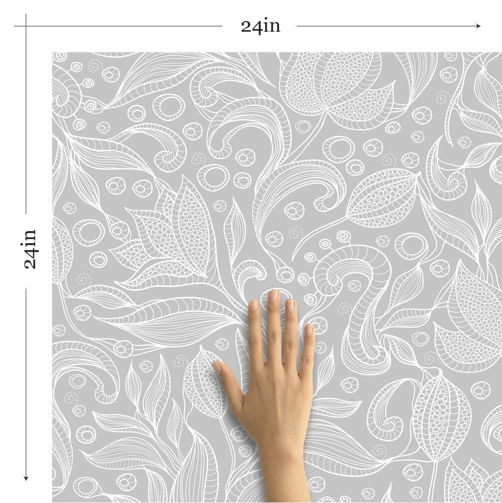 Gray Botanical Floral Peel and Stick Removable Wallpaper 3535 - Self-Adhesive Wall Decor for Bedroom, Living Room & Home Office