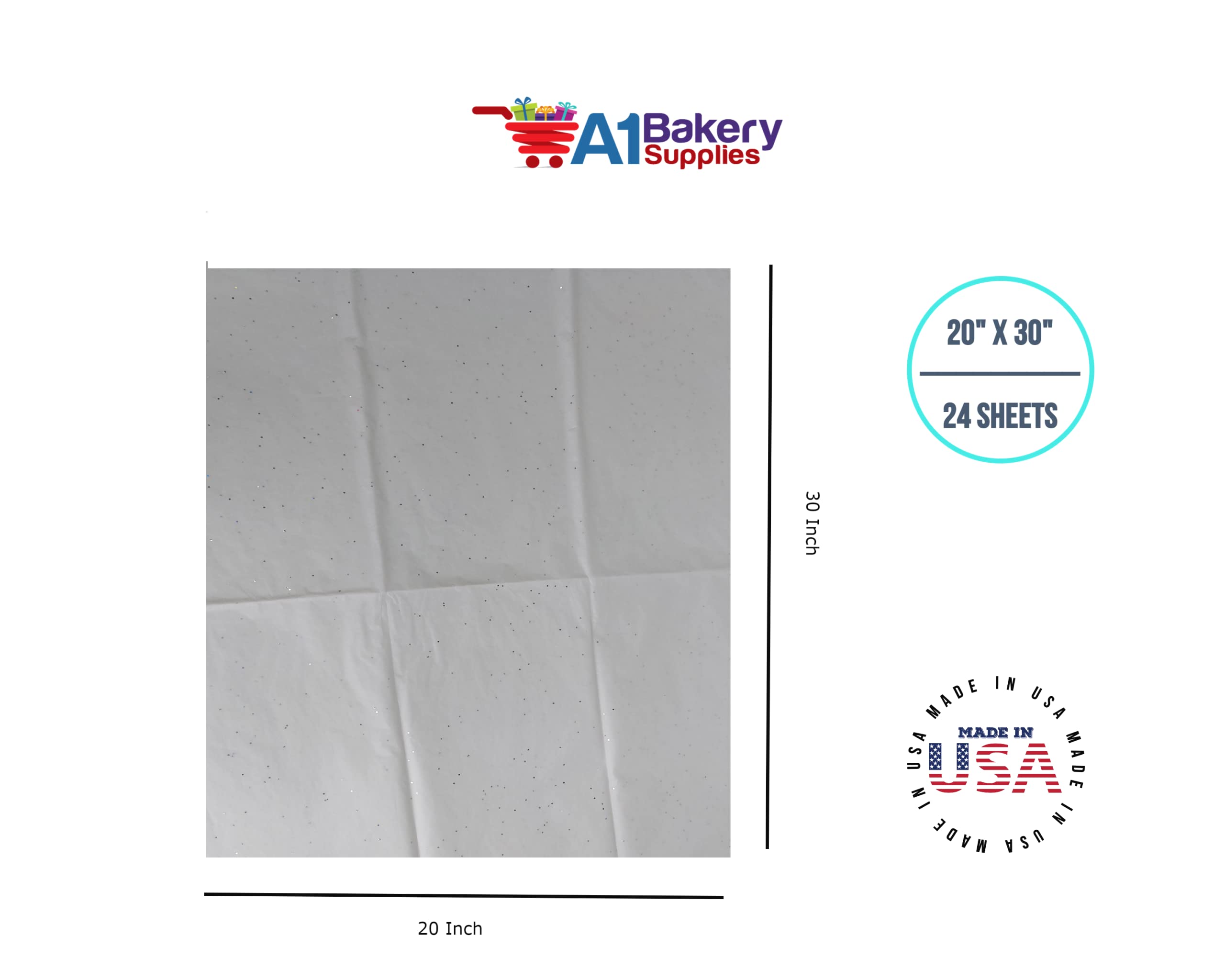 Premium White Sparkle Gift Wrap Tissue Paper with Diamond Glitter - 20