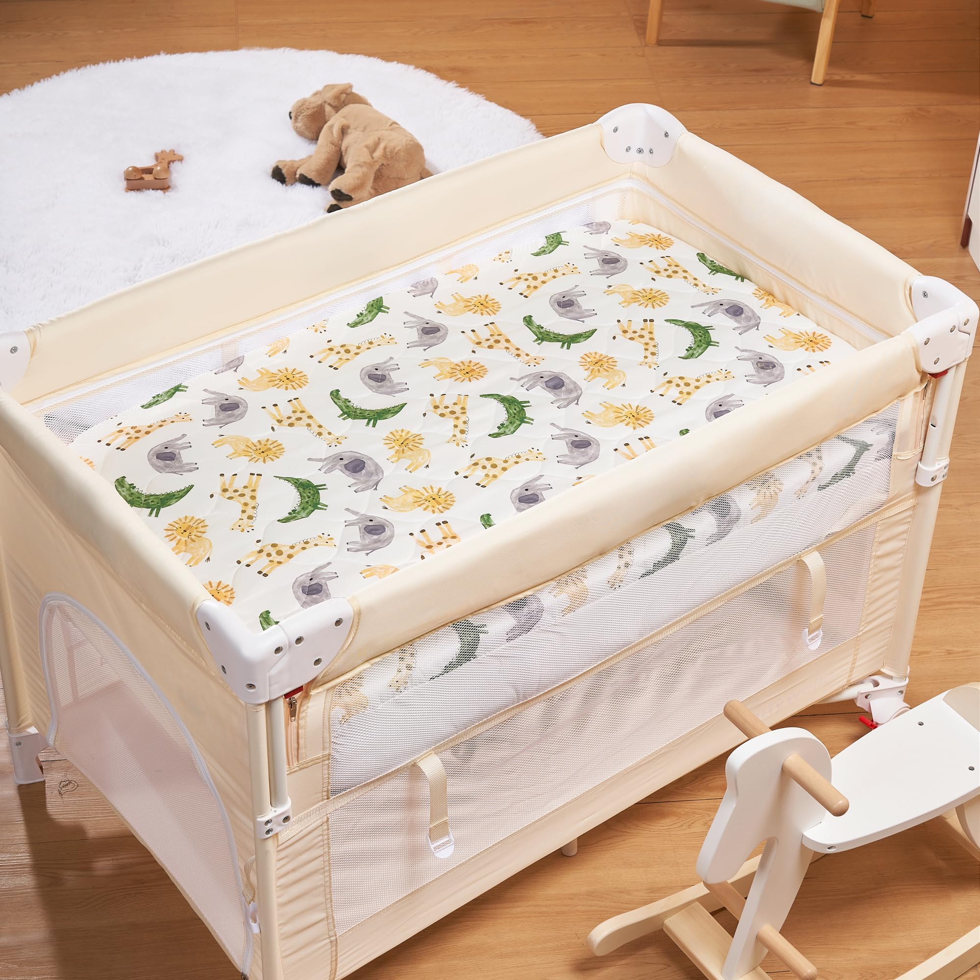 TILLYOU Pack and Play Sheet - Soft Quilted Crib Mattress Cover Pad, Toddler Playpen Mattress Protector with 1-3 Inch Deep Pocket, Thick Play Yard Sheet 39