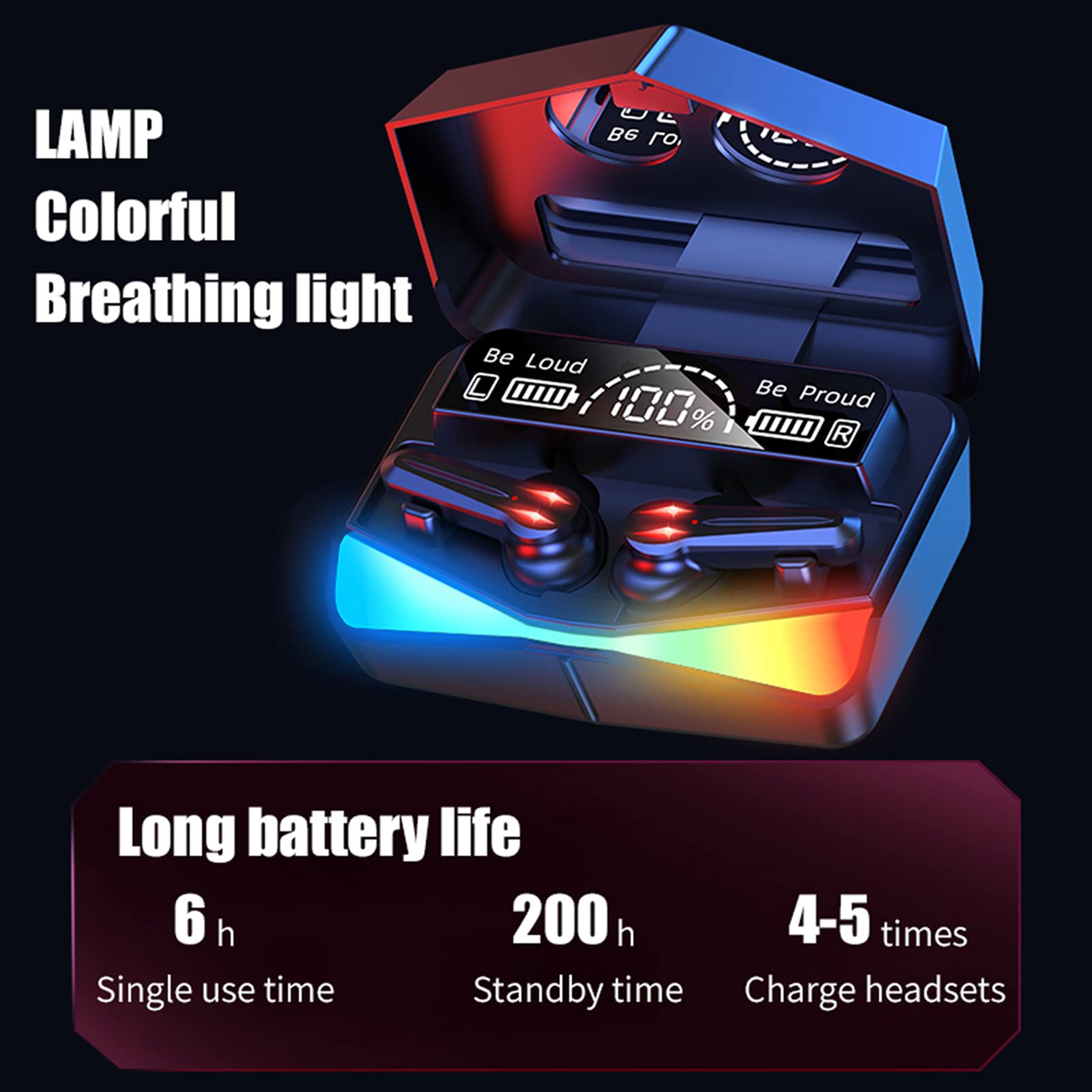 Wireless Gaming Earbuds with Microphone - Bluetooth 5.0 Noise Cancelling Headphones, 65ms Low Latency, 30H Playtime, IPX7 Waterproof, USB-C Charging, Touch Control LED Earphones for PC/PS5/Mobile Gaming - Perfect for Esports, Streaming & Work Calls