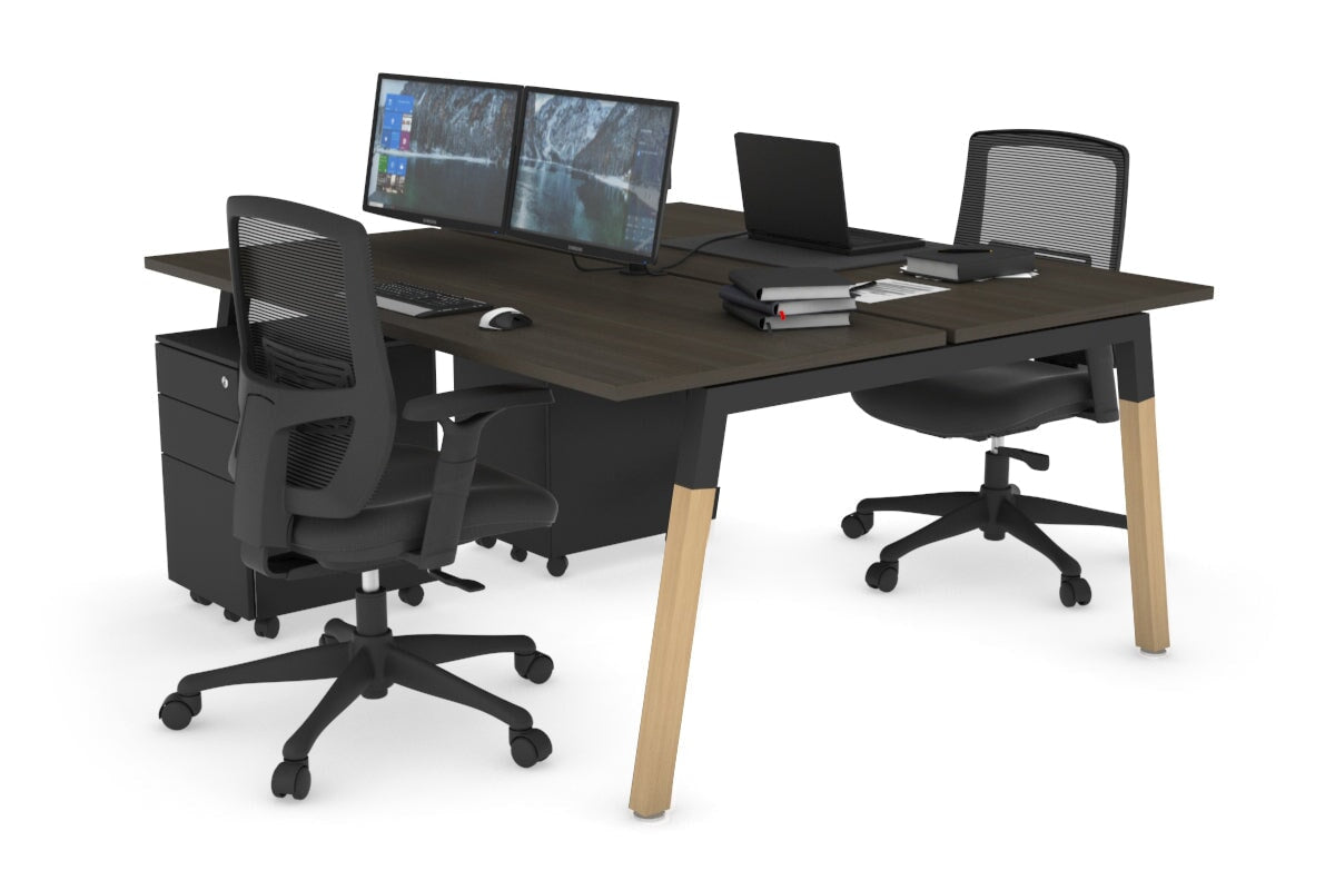 Quadro A Legs 2-Person Office Workstation with Wood Legs & Cross Beam [1600L x 700W] - Perfect for Shared Workspaces & Home Offices