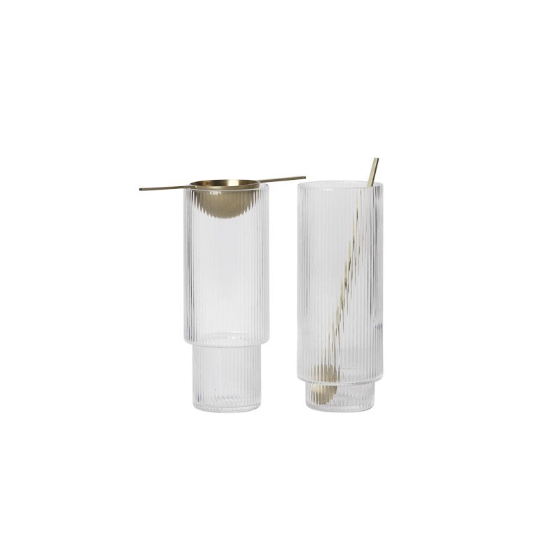 FERM LIVING Ripple Long Drink Glasses Set of 4 - Clear Glass Highball Tumblers for Cocktails, Iced Tea & Summer Beverages - Perfect for Home Bar, Parties & Outdoor Entertaining