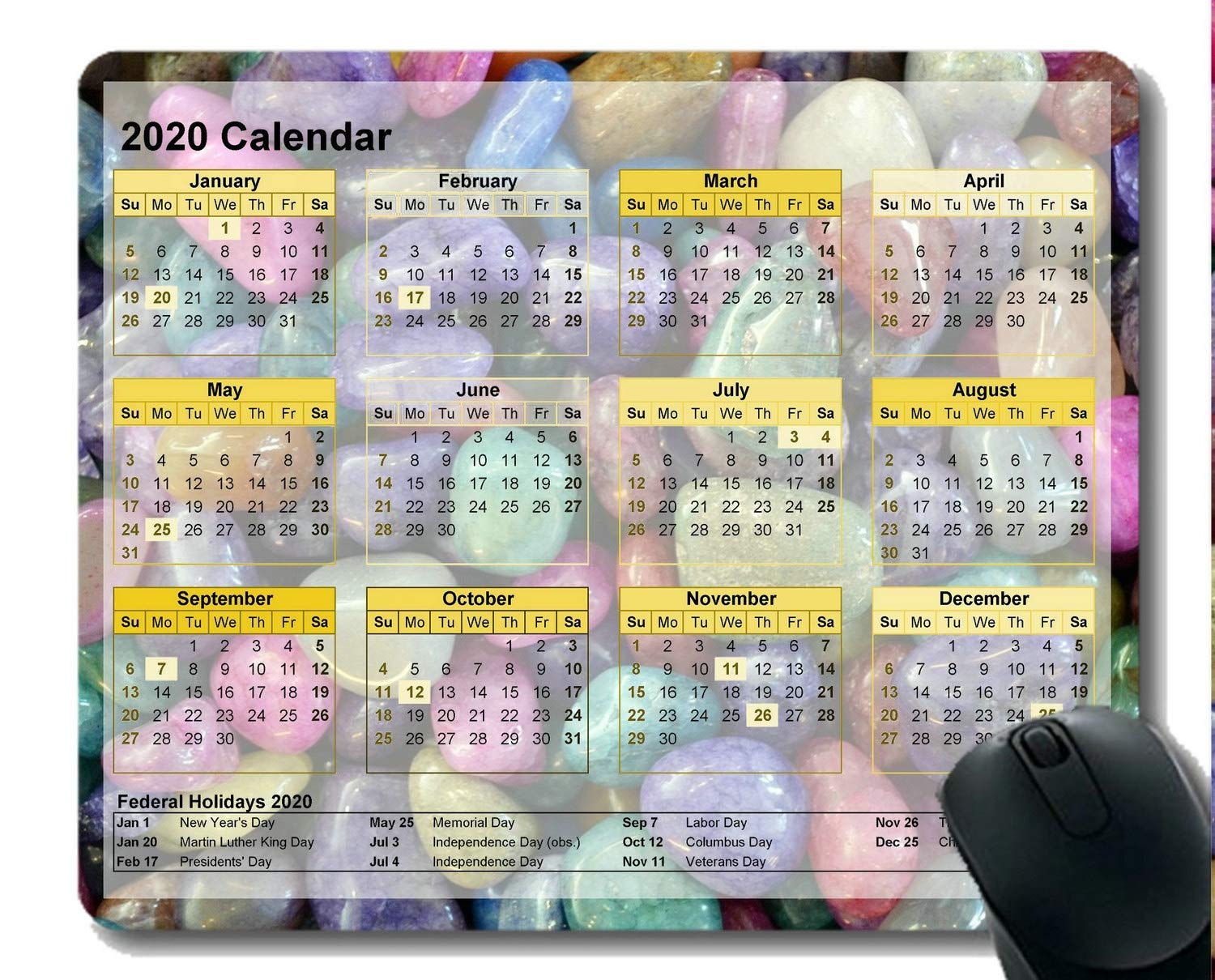 2024 Gaming Mouse Pad with Calendar & Important Holidays - Earth Stone Color - Perfect for Gamers, Office & Home Use
