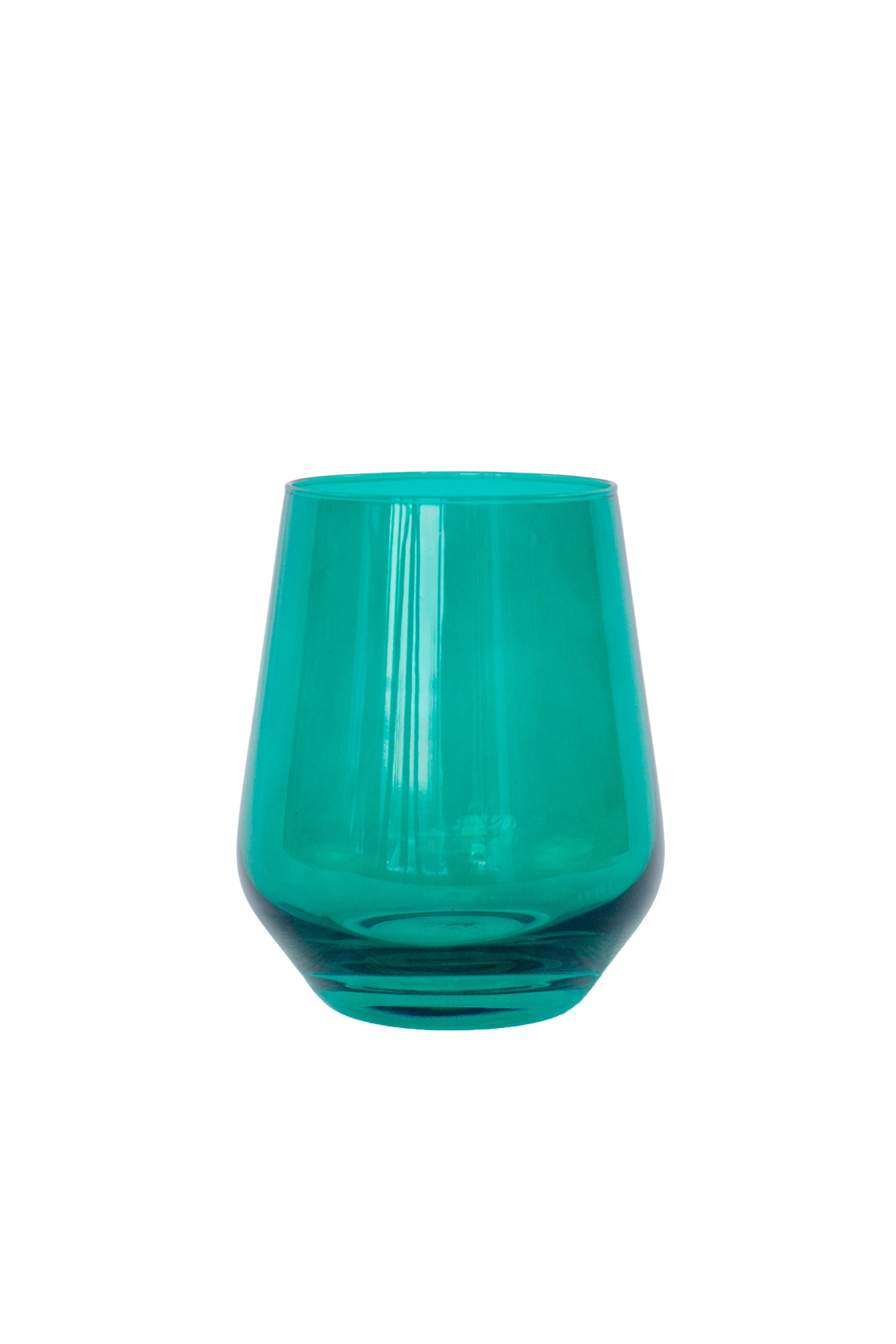 Estelle Stemless Wine Glasses Set of 2 - Emerald Green, Shatterproof Crystal Clear Cups for Red & White Wine, Perfect for Dinner Parties, Weddings & Home Decor