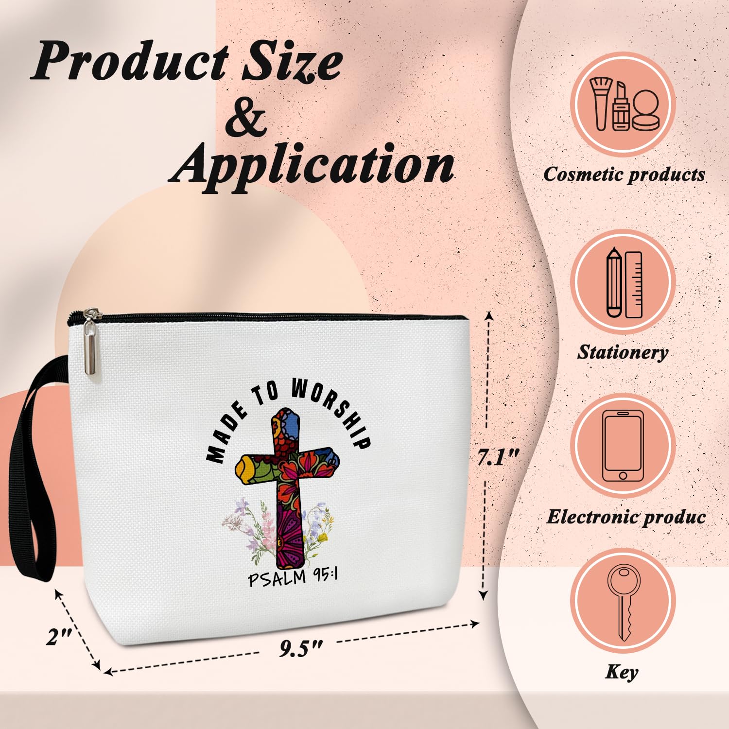 Floral Cross Zipper Bible Pouch for Women - Christian Travel Organizer & Toiletry Bag for Church, Bible Study, and Daily Use