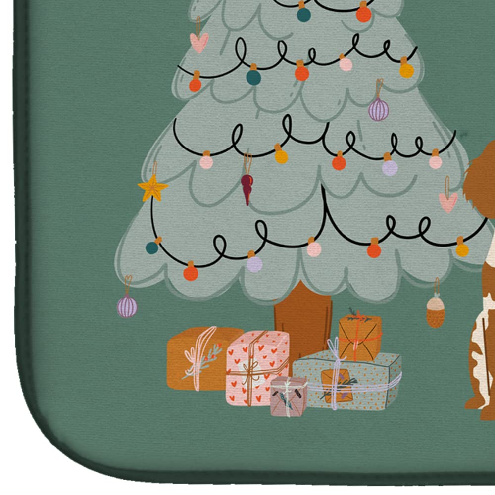 Brittany Spaniel Christmas Dish Drying Mat - Absorbent Kitchen Counter Pad for Holiday Decor