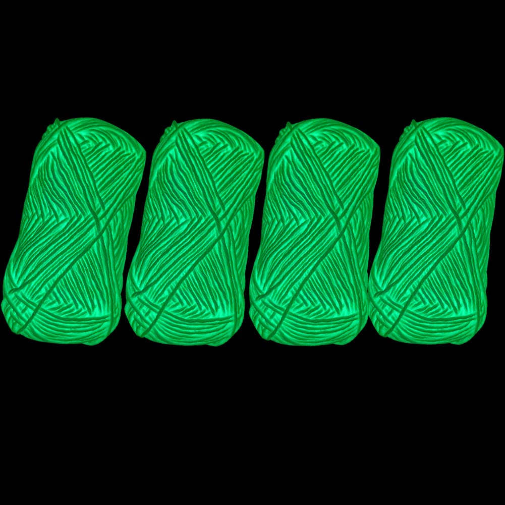 Glow in The Dark Yarn 4 Rolls - Fluorescent Luminous Crochet Knitting Yarn for DIY Crafts, Sewing & Scrubby Thread - Perfect for Nighttime Projects, Halloween Decor & Safety Accessories (White, 4-Pack)