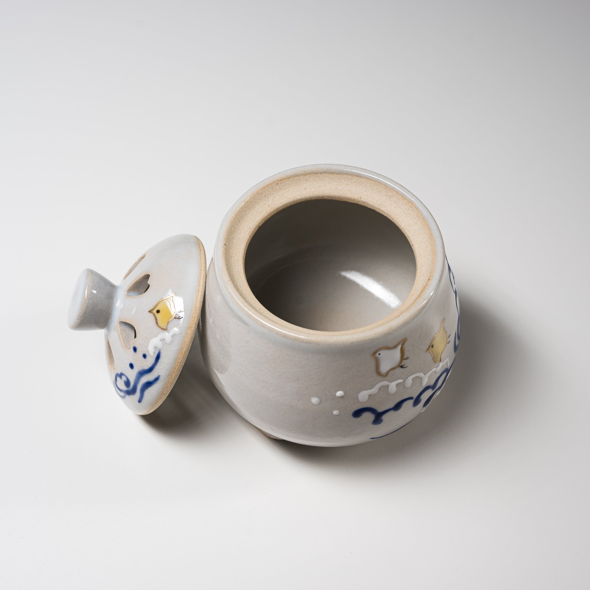 Minoru Ando Kyoto Kiyomizu Ware Incense Burner - Handcrafted Wave Plover Design for Meditation & Home Decor | Perfect for Zen Spaces, Yoga Rooms & Relaxation