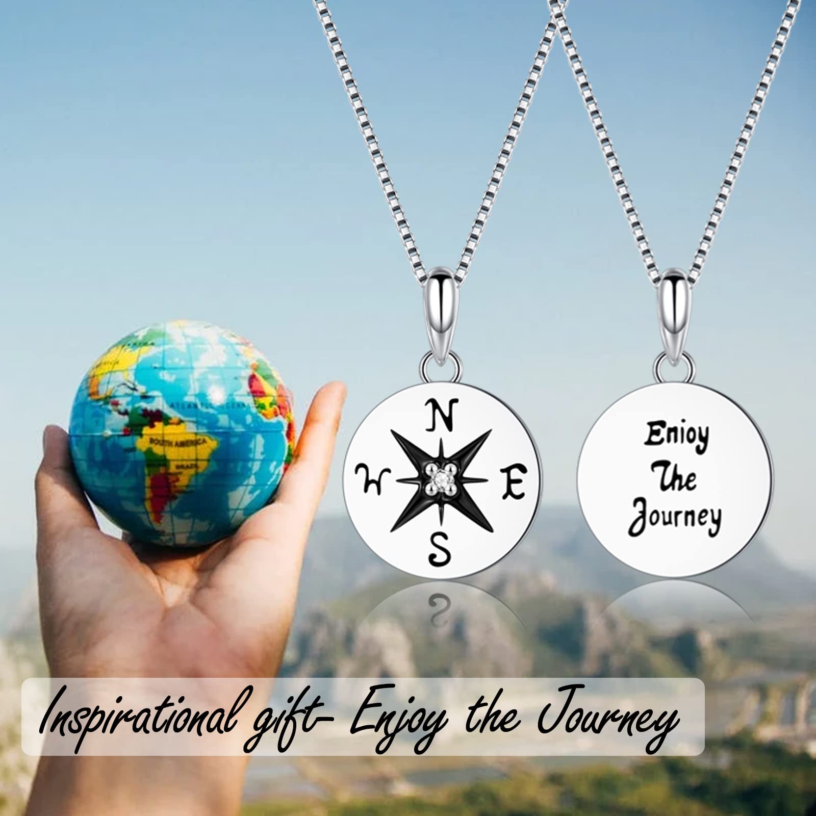 EPIRORA Sterling Silver Compass Necklace for Women - Inspirational Travel Jewelry Gift with Gift Box (Birthday, Graduation, Retirement) - Perfect for Girlfriend, Wife, Friend, Sister & Colleague | Great for Adventure Lovers, Hiking & Outdoor Enthusiasts