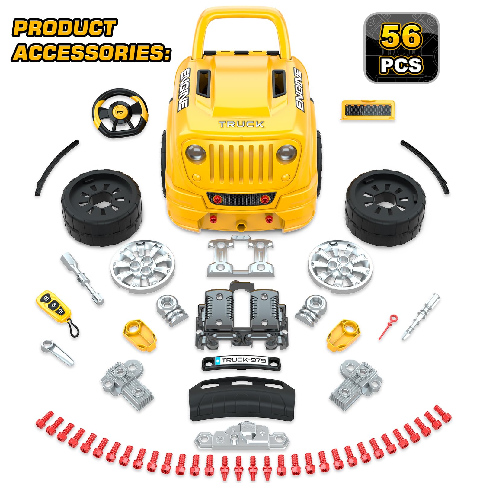 SpringFlower Kids Mechanic Repair Toy Set - Large Take Apart Truck Engine & Vehicle Builder Kit | STEM Learning Toys for Boys Ages 3-8 | Pretend Play Car Service Station for Birthday Gifts & Early Education