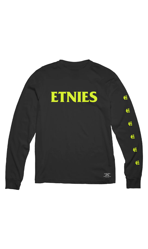Etnies Dystopia Font Men's Long Sleeve T-Shirt - Black Cotton Graphic Tee for Skateboarding & Streetwear Fashion