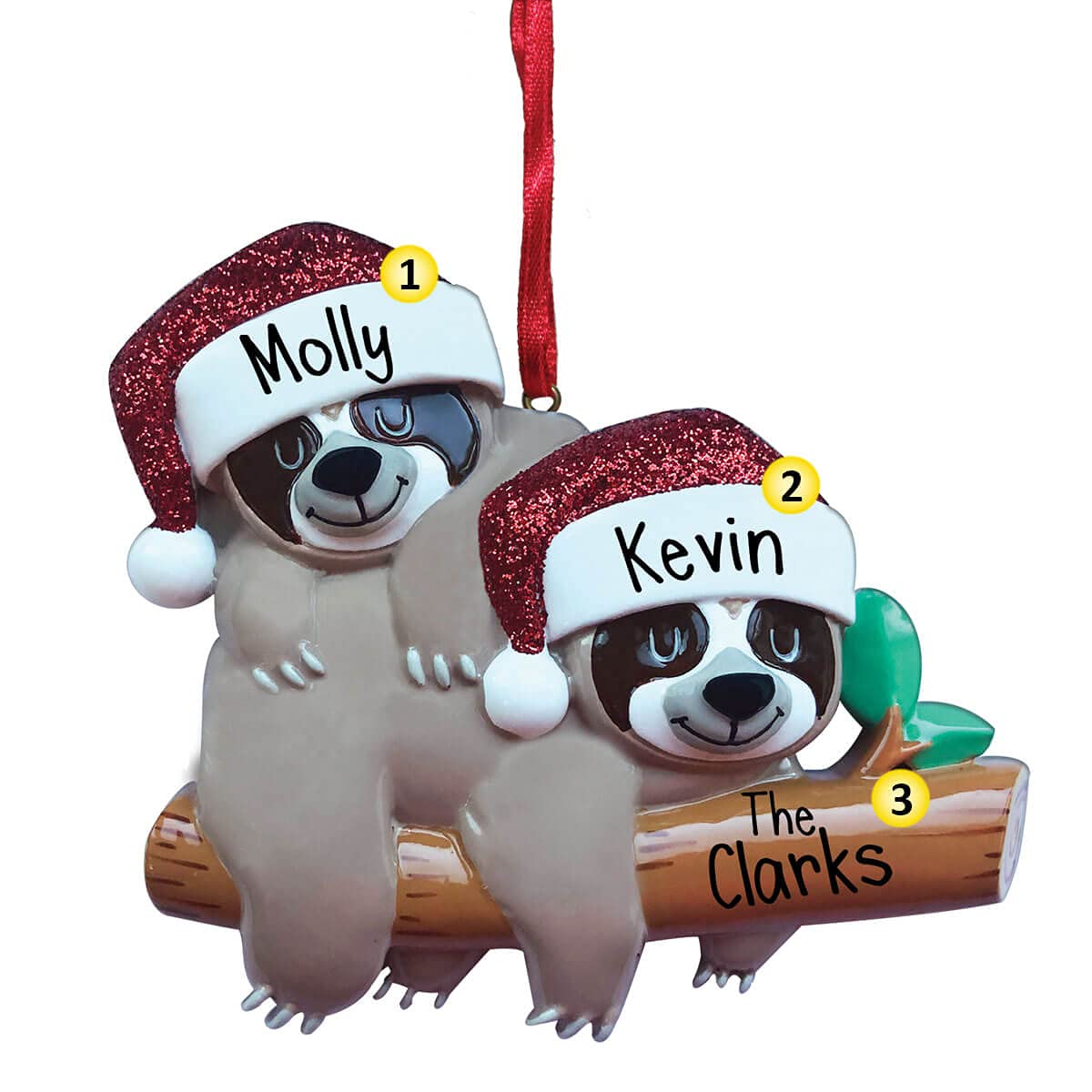 Personalized Sloth Couple Christmas Ornament - Custom Handwritten Gift for Slow & Cozy Families - Perfect for Holiday Tree Decor & Cozy Home Decor