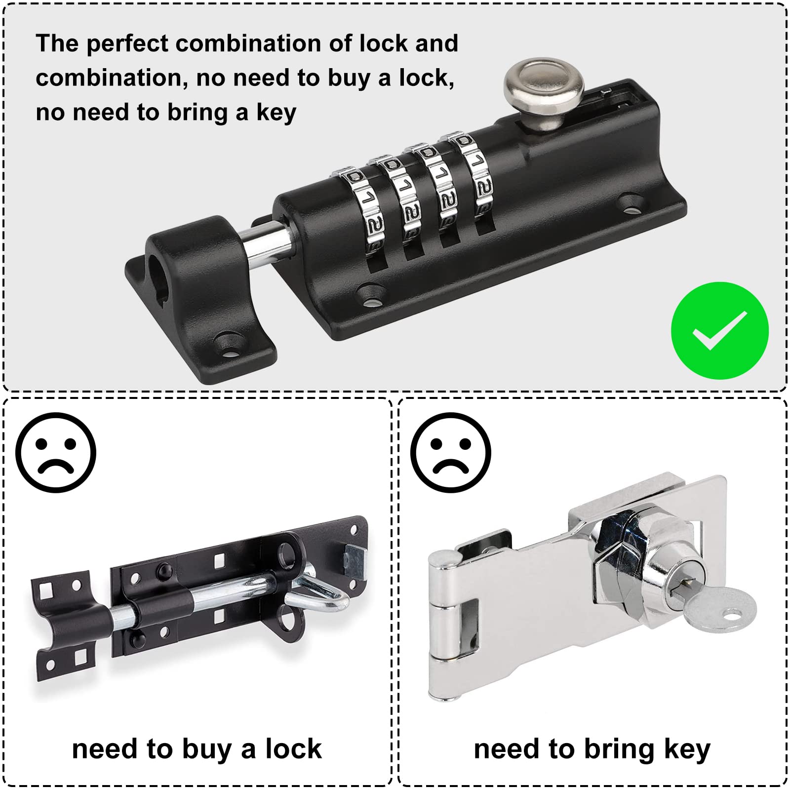 Spopal 4-Digit Combination Backyard Door Lock - 120mm Weatherproof Keyless Gate Lock, Resettable Solid Zinc Alloy Bolt Lock for Wooden Fence & Outdoor Shed | Secure Your Garden, Patio & Storage Areas