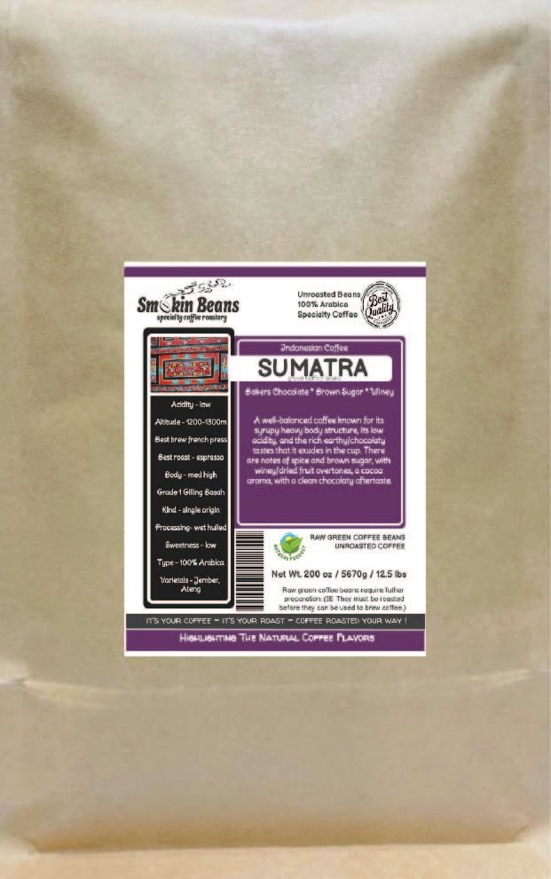 Premium 12.5lb Sumatra Mandheling Green Coffee Beans - Unroasted Arabica from Indonesia, Fresh Current Crop for Home Roasting | Specialty-Grade Coffee Beans with Long Shelf Life - Perfect for Home Baristas, Coffee Enthusiasts & Small Batch Roasting Businesses
